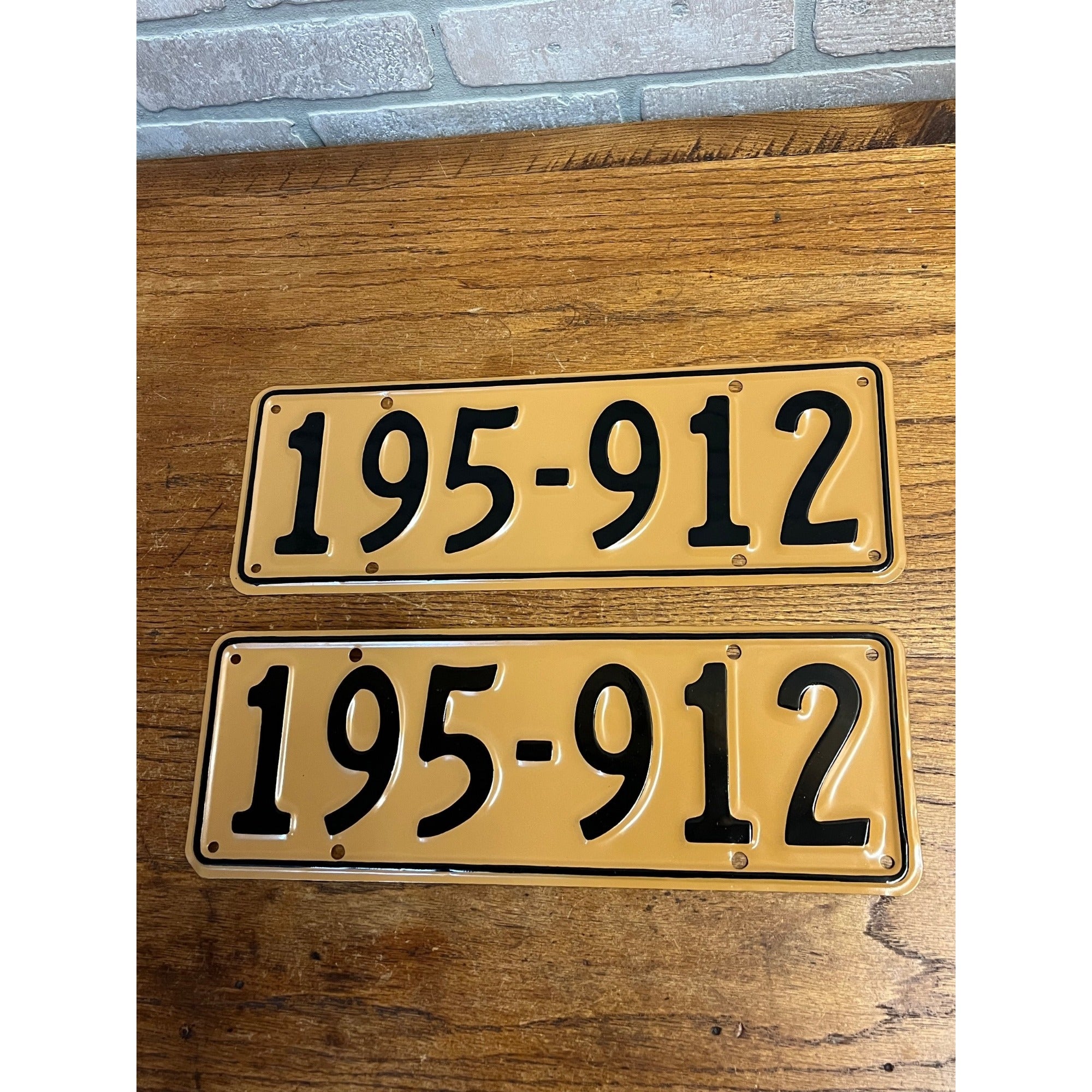Pair Vintage British Style License Plates 195-912 Embossed Aluminum UK Auto