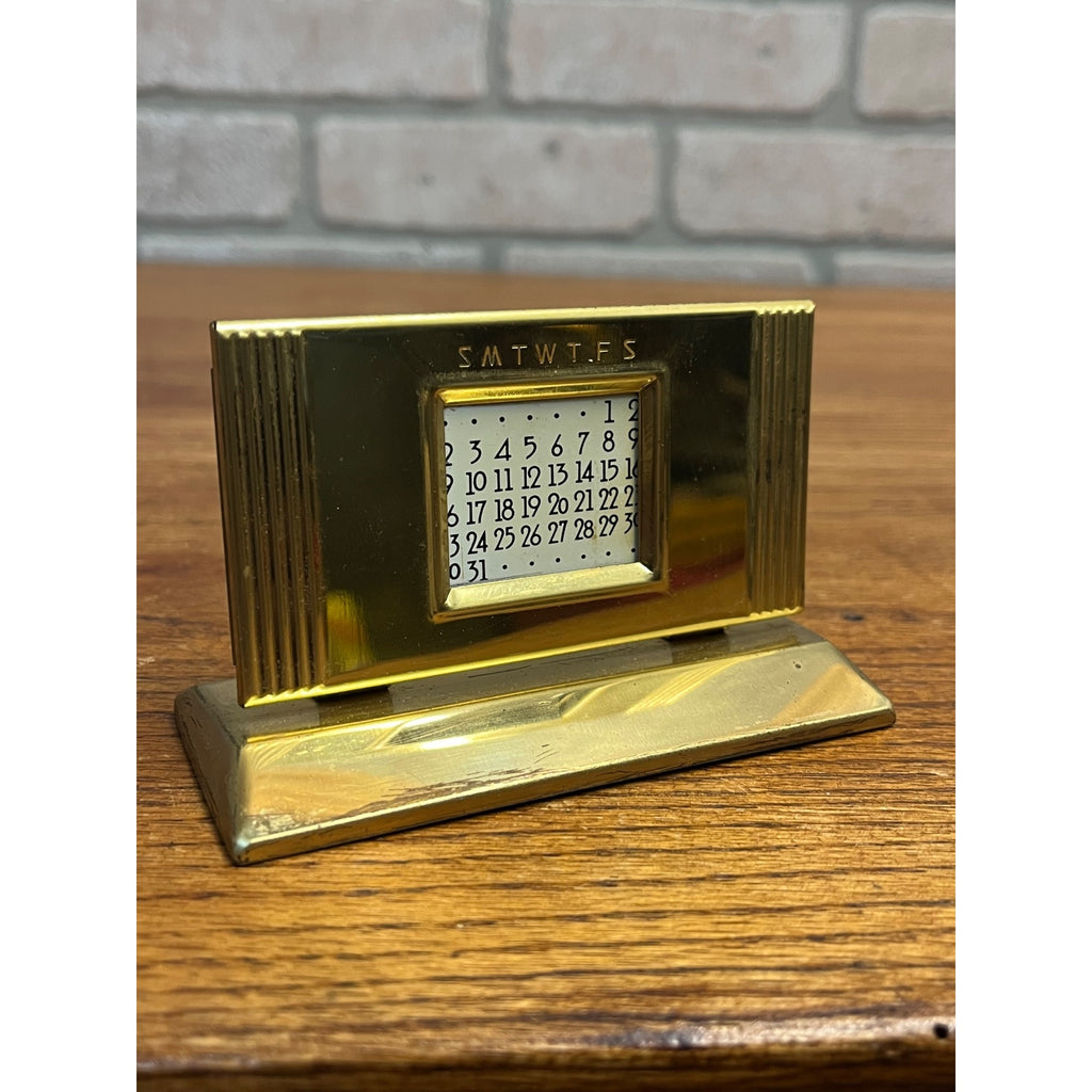 Vintage 1940s Brass Perpetual Desk Calendar ART DECO Sliding