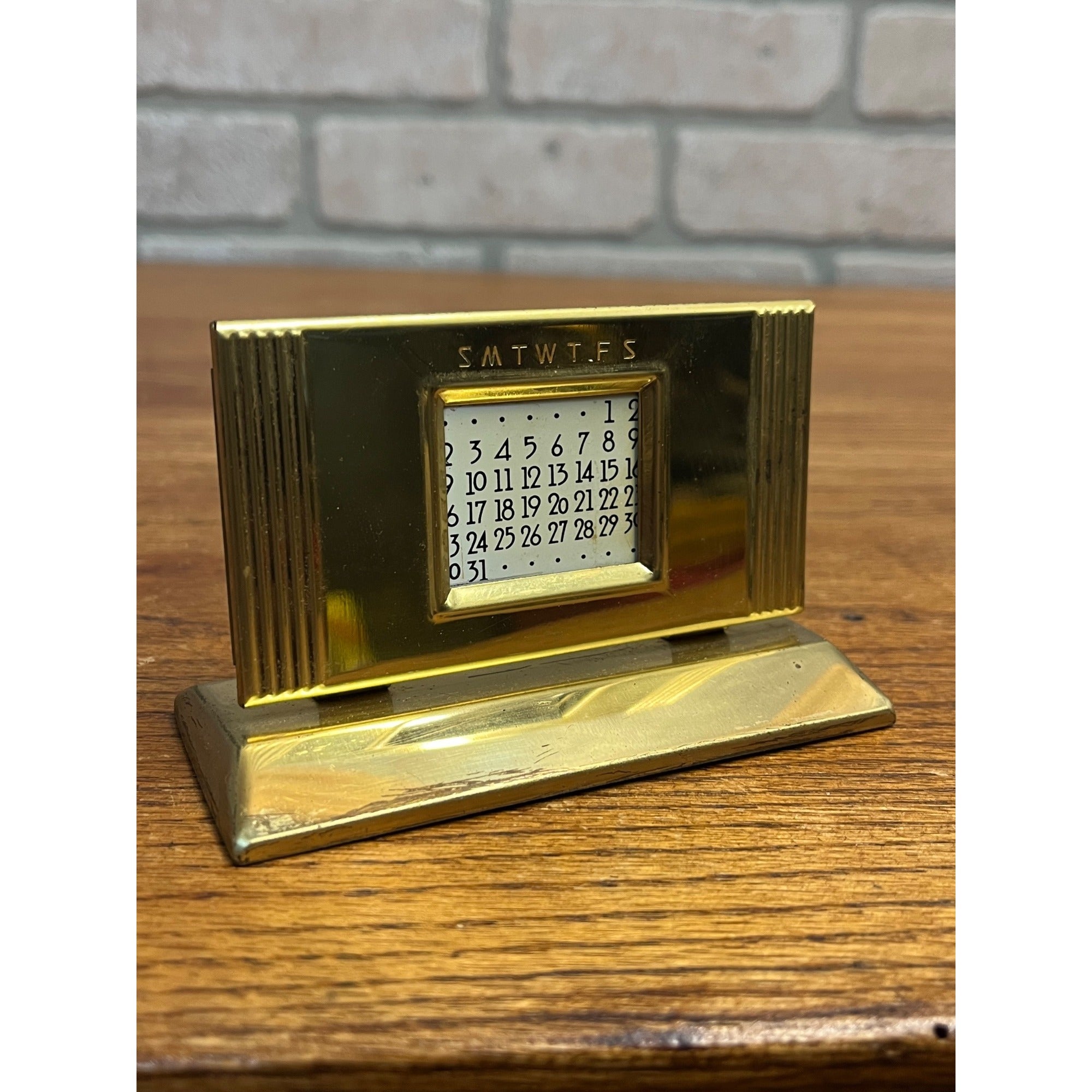 Vintage 1940s Brass Perpetual Desk Calendar ART DECO Sliding