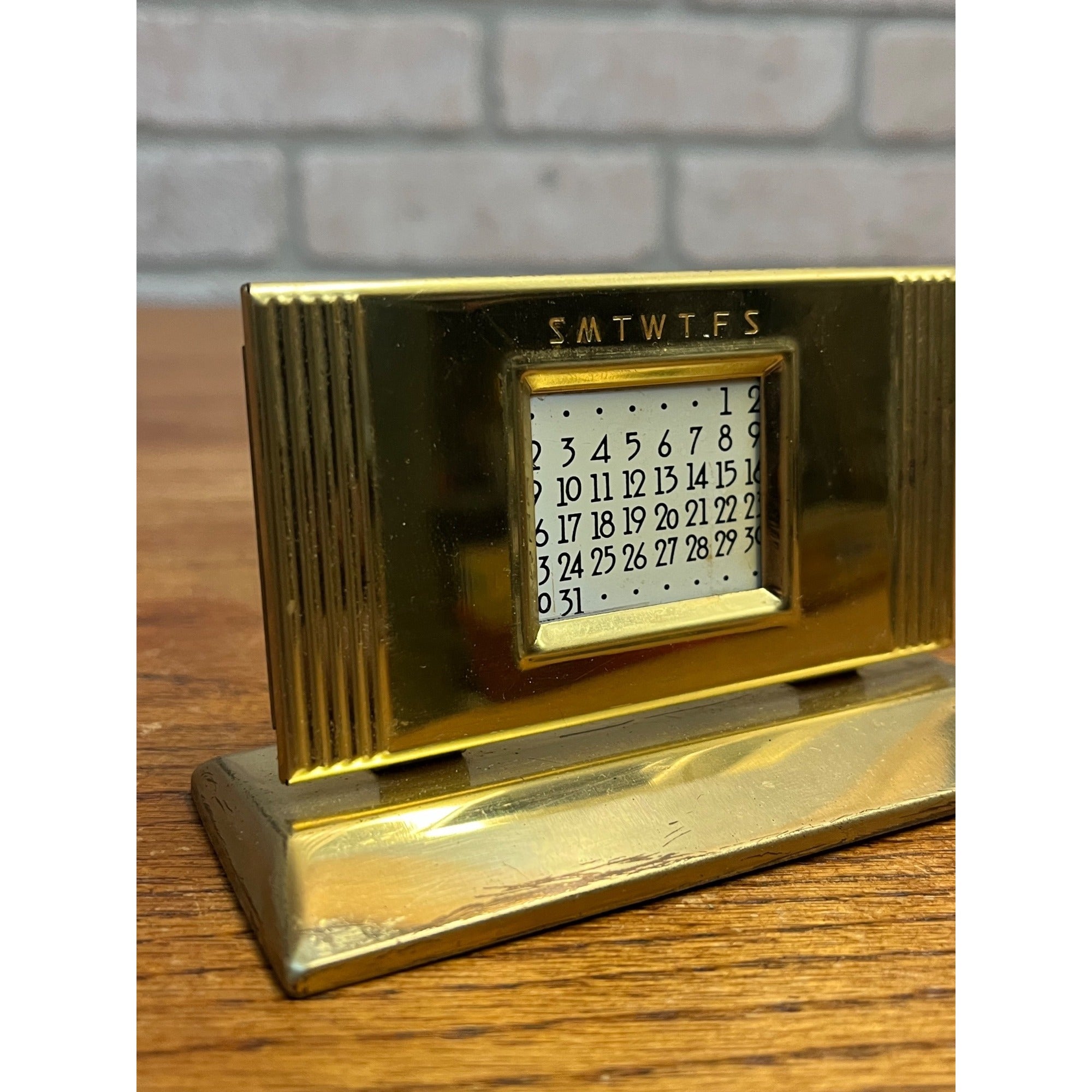 Vintage 1940s Brass Perpetual Desk Calendar ART DECO Sliding