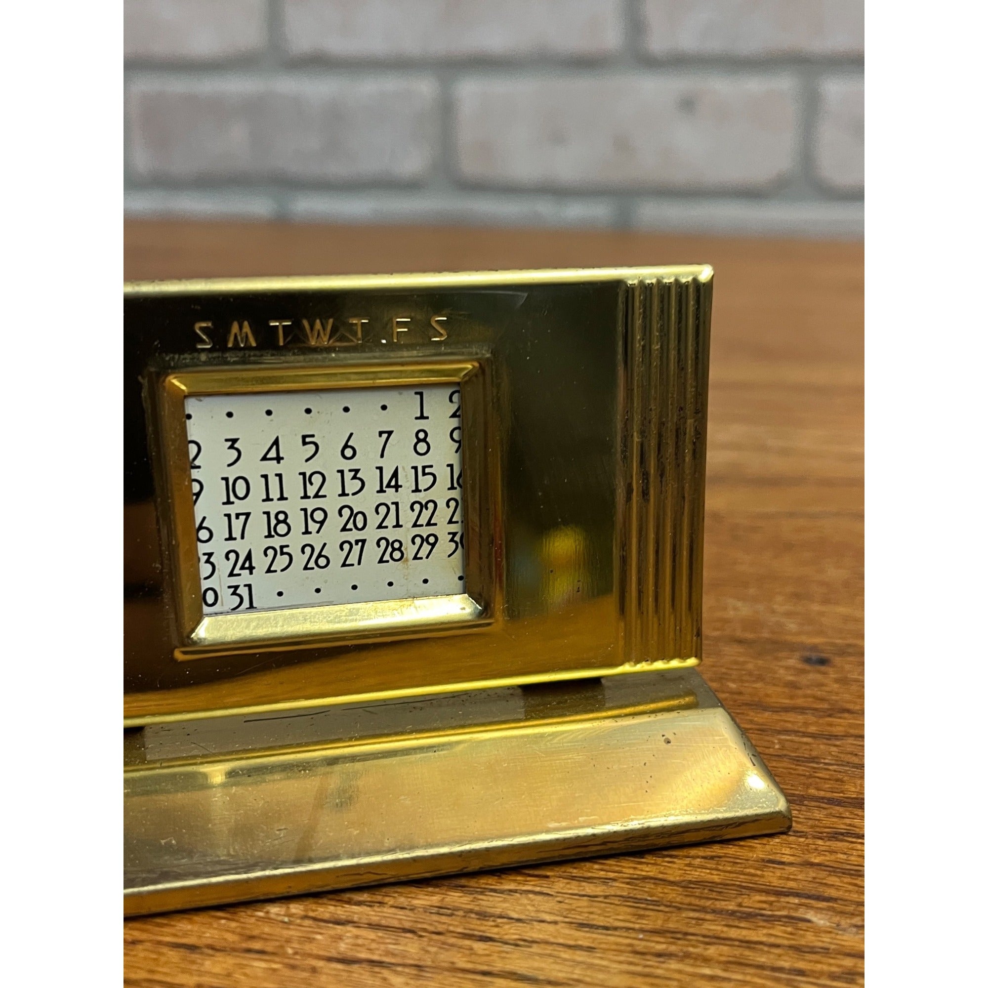 Vintage 1940s Brass Perpetual Desk Calendar ART DECO Sliding