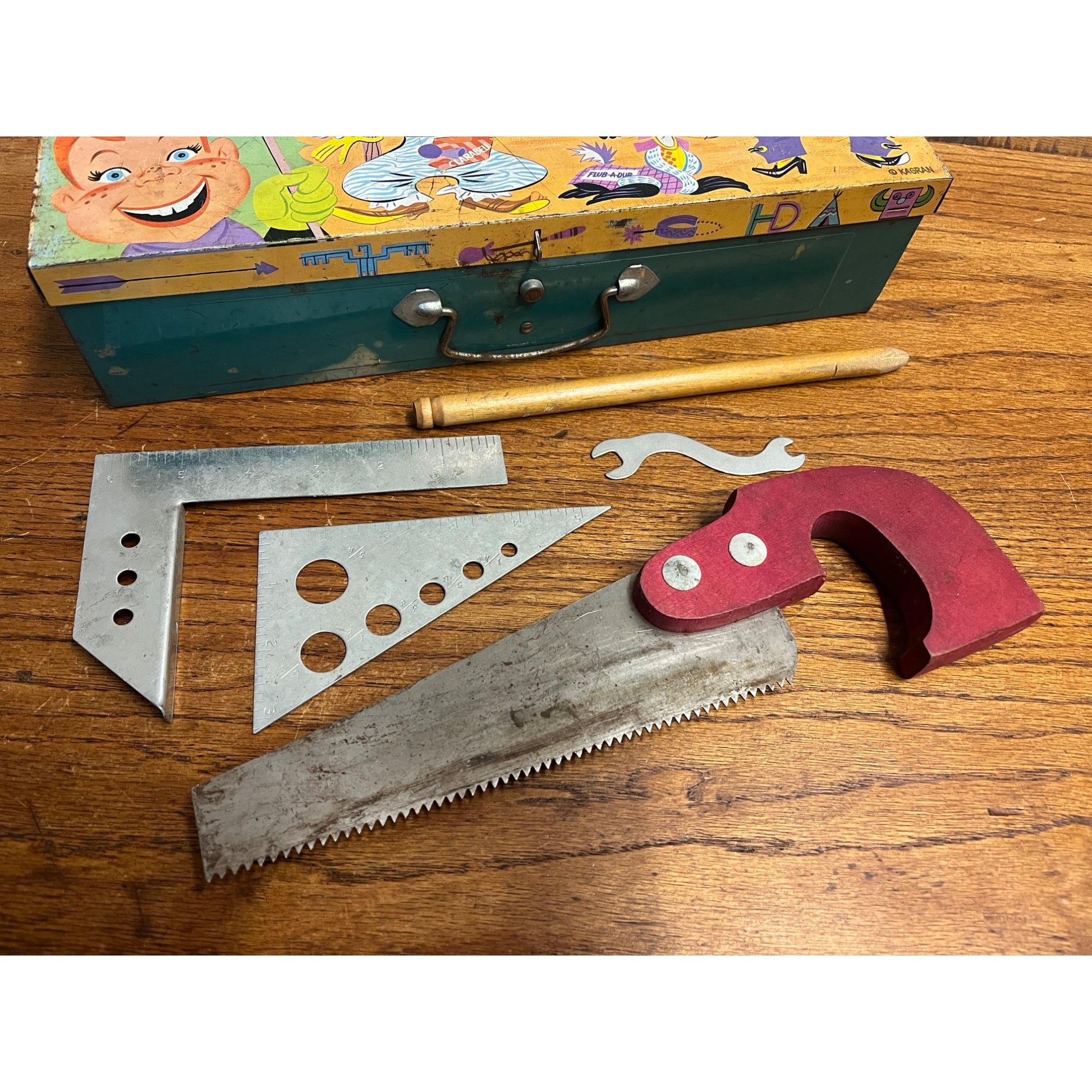 Vintage Howdy Doody Official Ranch House Metal Tool Box w/ Tools 1950s
