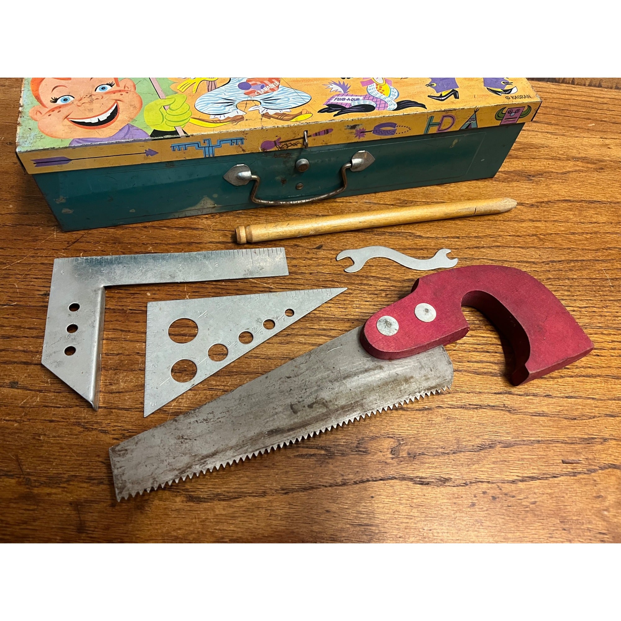 Vintage Howdy Doody Official Ranch House Metal Tool Box w/ Tools 1950s