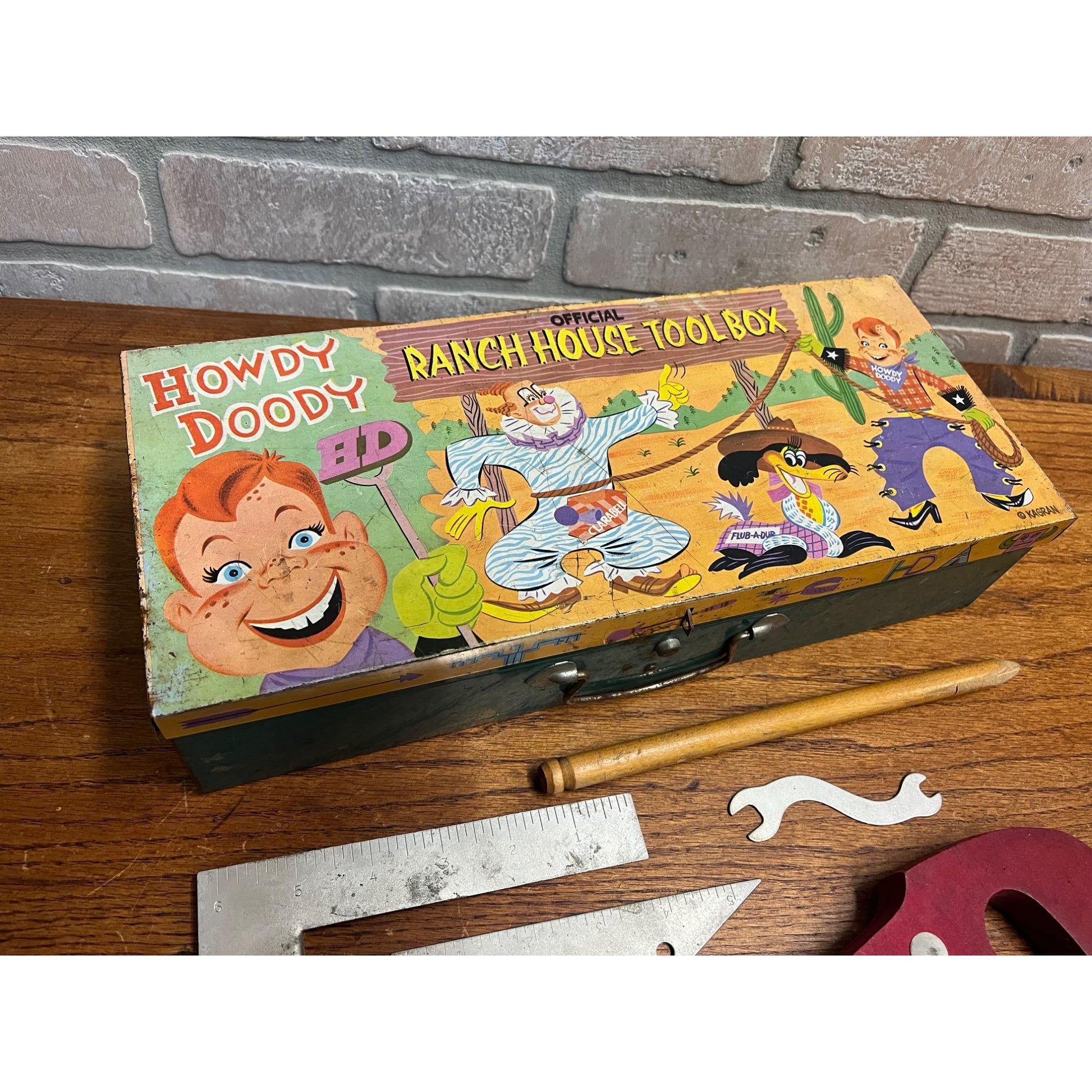 Vintage Howdy Doody Official Ranch House Metal Tool Box w/ Tools 1950s