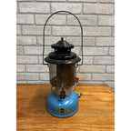 Vintage 1967 Sears Blue Camping Lantern 476-74060 w/ Pyrex Clear Glass Globe