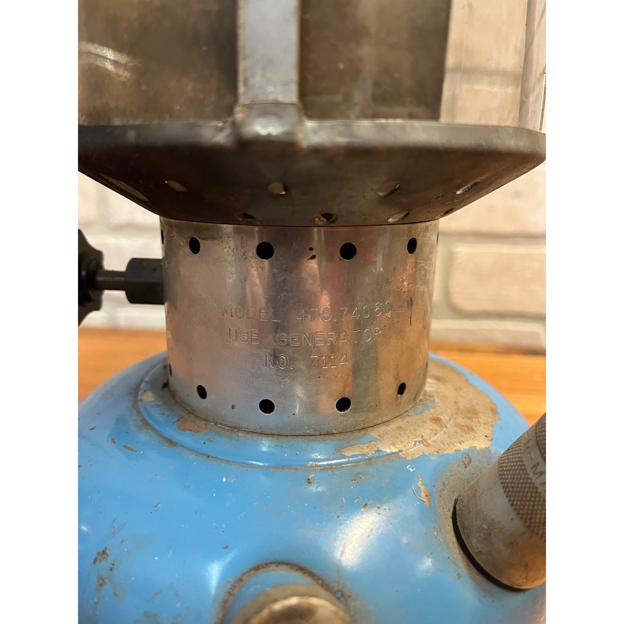 Vintage 1967 Sears Blue Camping Lantern 476-74060 w/ Pyrex Clear Glass Globe