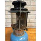 Vintage 1967 Sears Blue Camping Lantern 476-74060 w/ Pyrex Clear Glass Globe