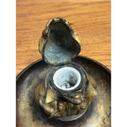 Antique 1900s Cold Painted Brass Monocled French Bulldog Match Holder & Ashtray