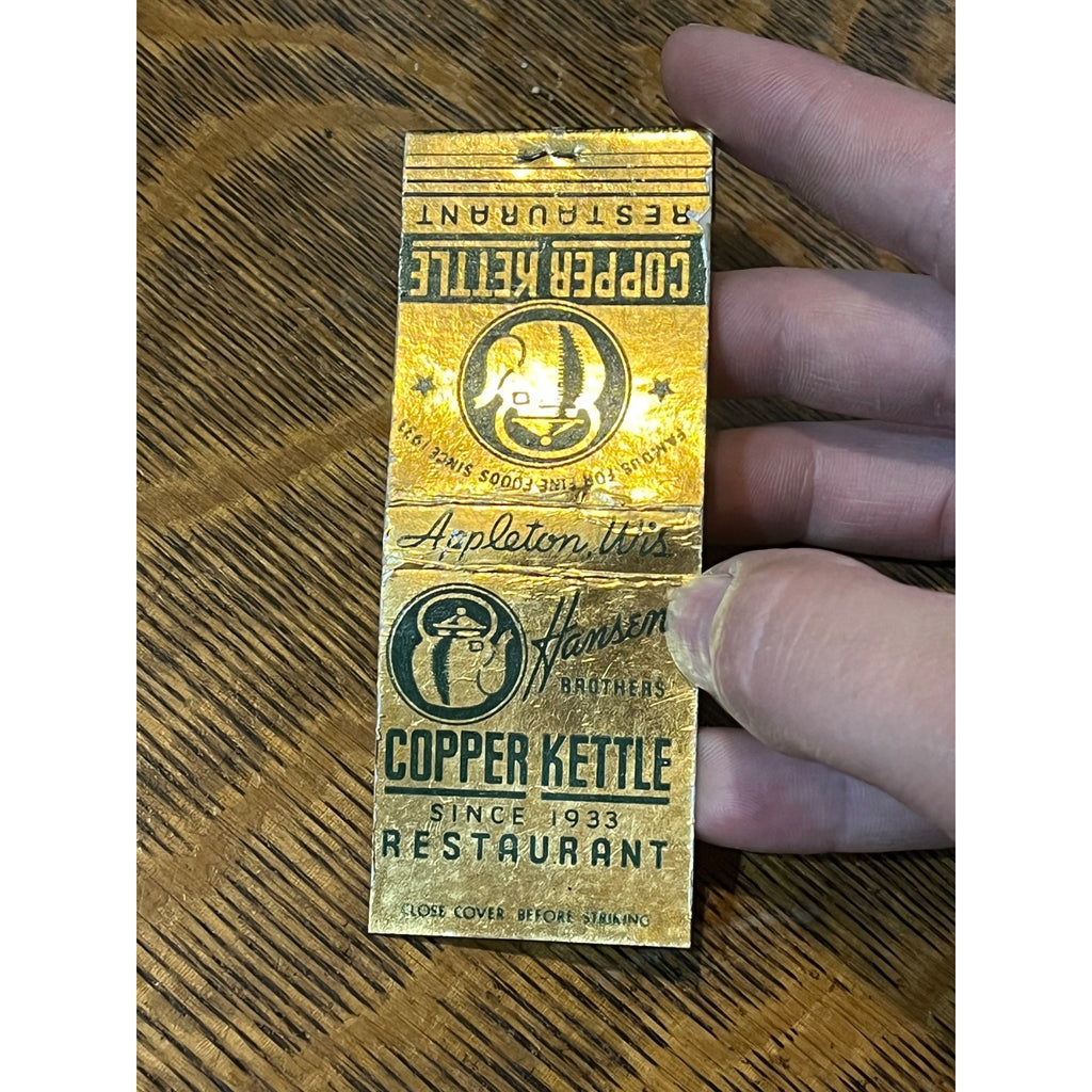 Vintage FULL Matchbook Advertising - Hansen Brothers Copper Kettle - Appleton, Wis.