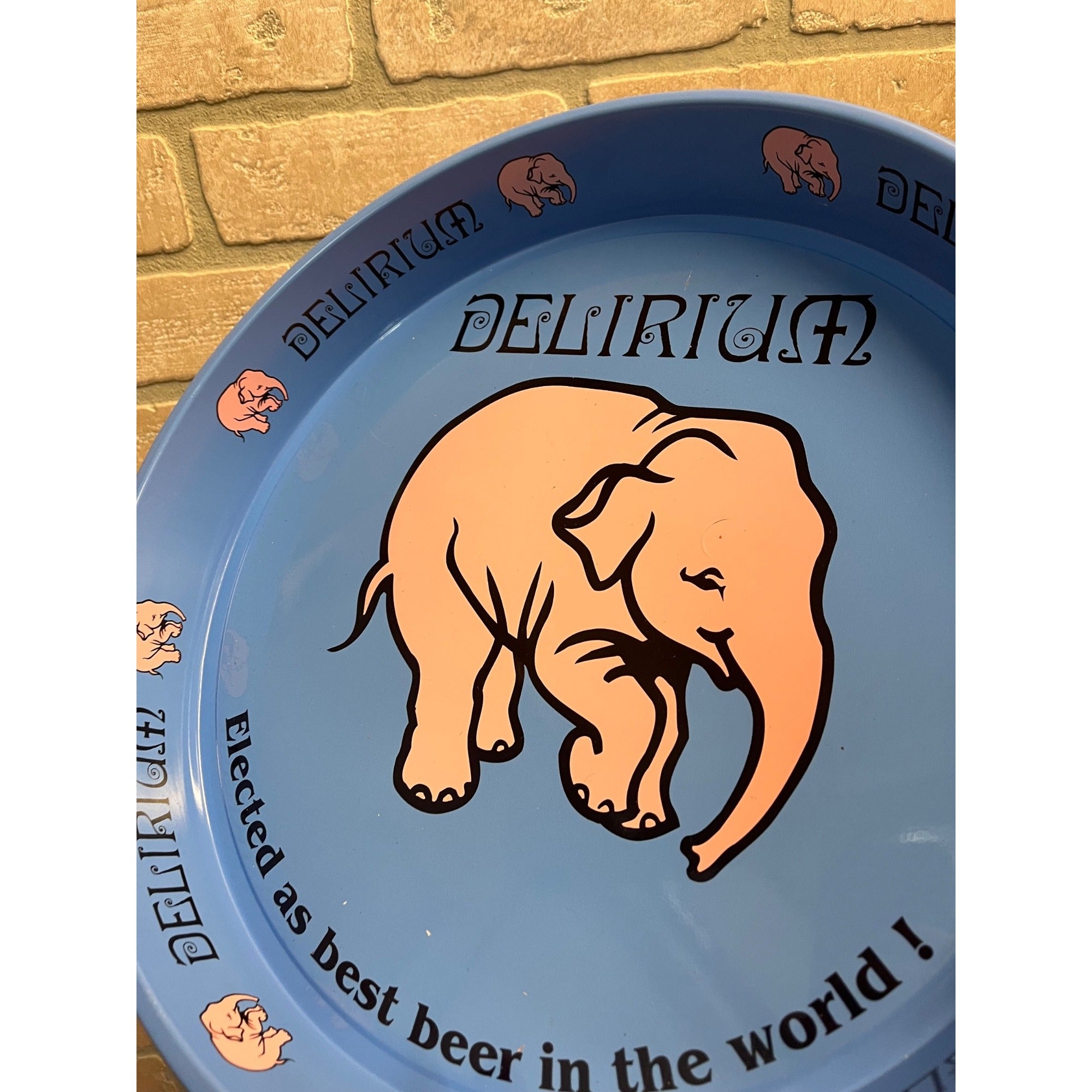 Vintage Delirium Beer Serving Tray Advertising Blue Pink Elephant