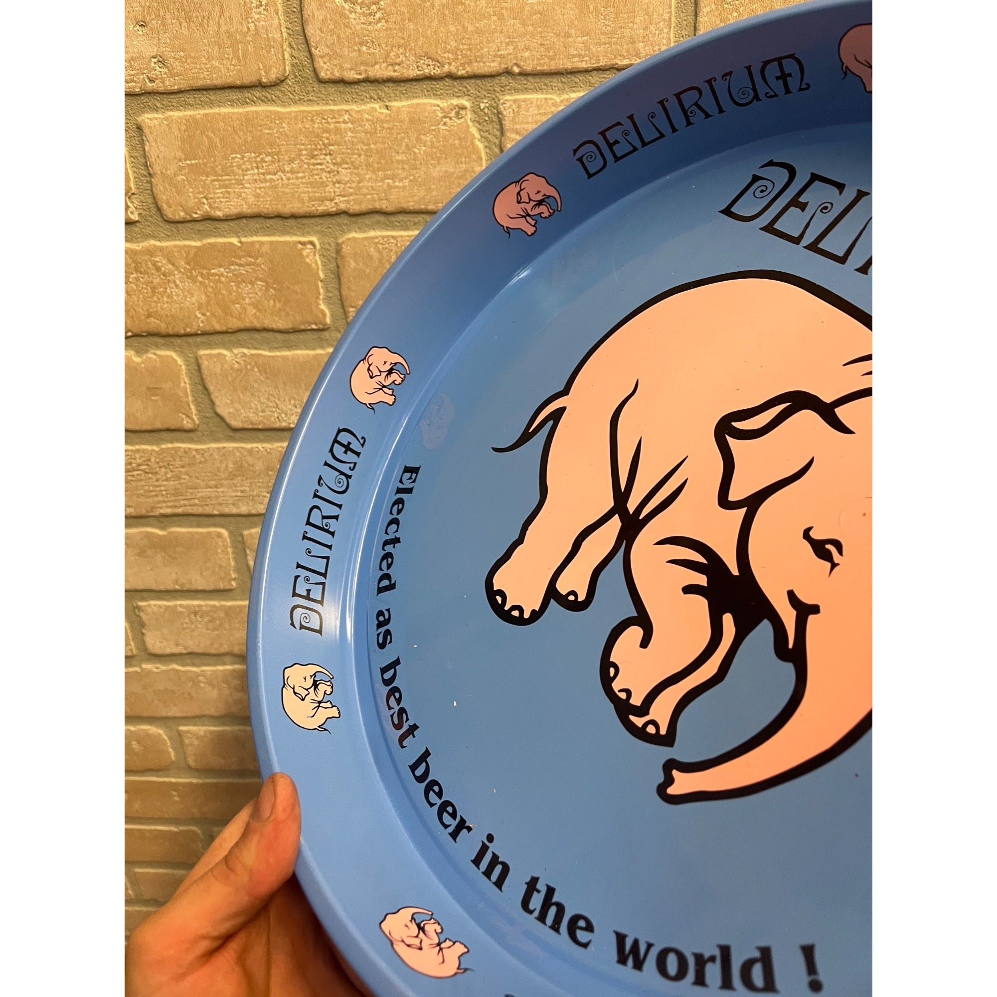 Vintage Delirium Beer Serving Tray Advertising Blue Pink Elephant