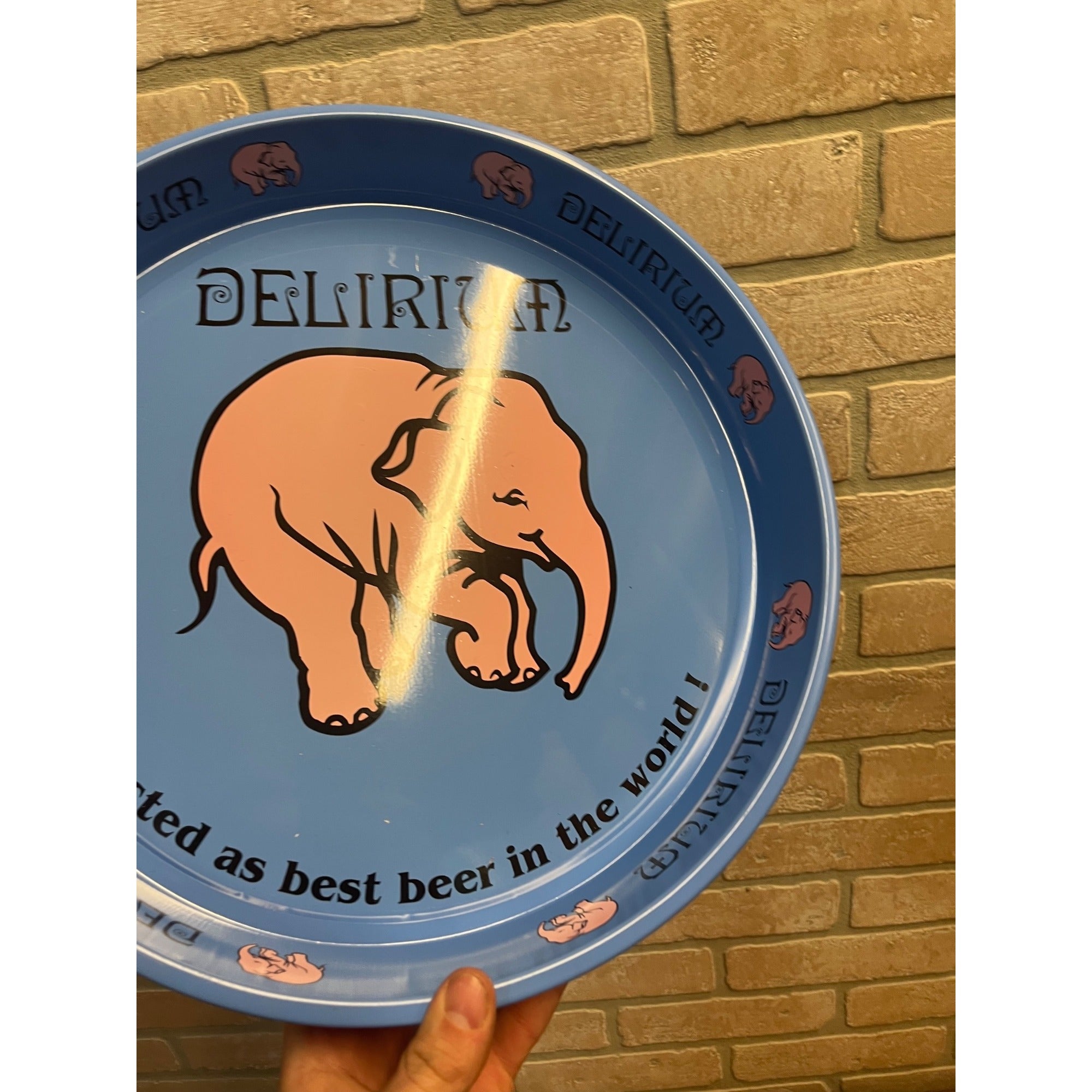 Vintage Delirium Beer Serving Tray Advertising Blue Pink Elephant