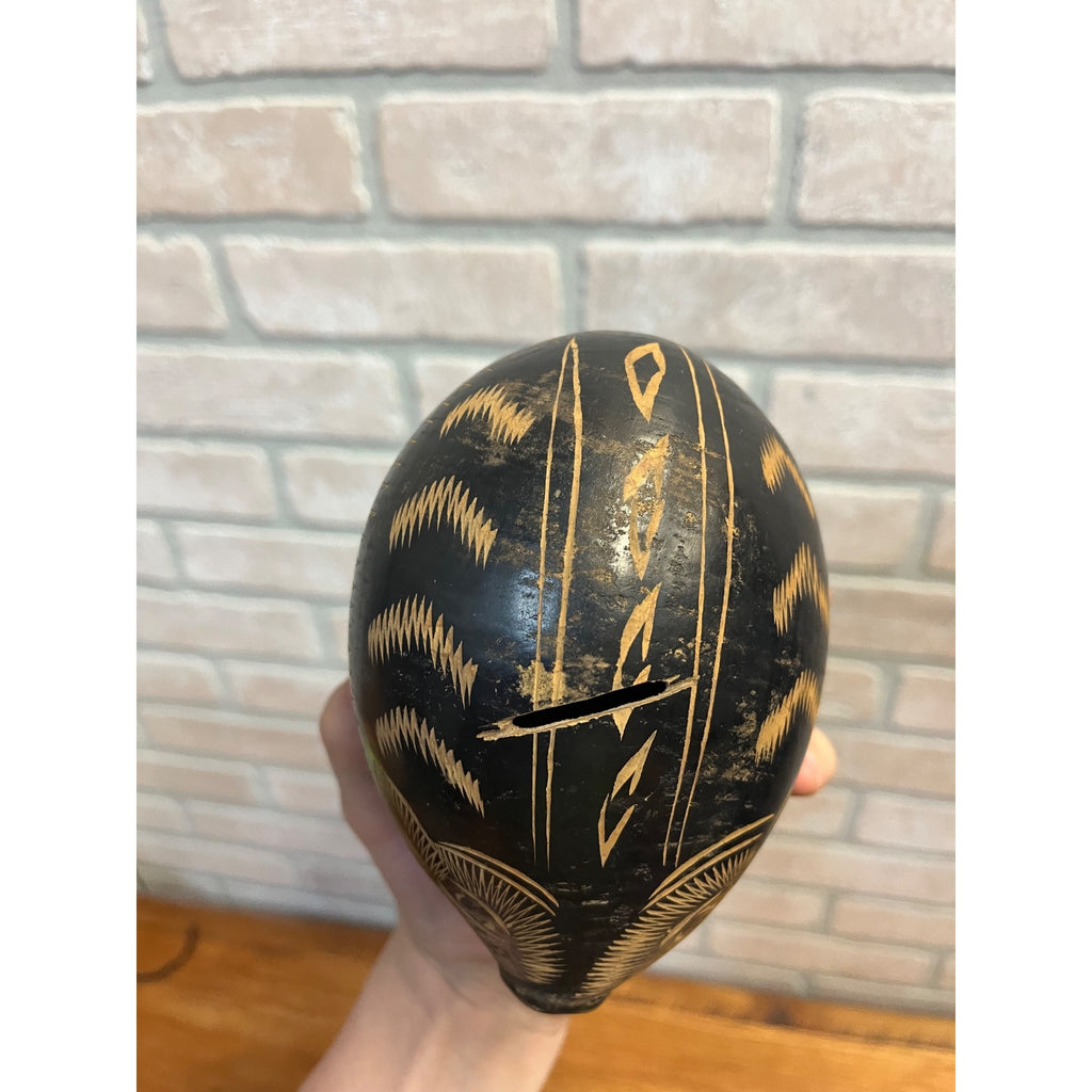 Vintage Hand-Carved Gourd or Hardened Seed Pod Piggy Bank With Tripod Feet
