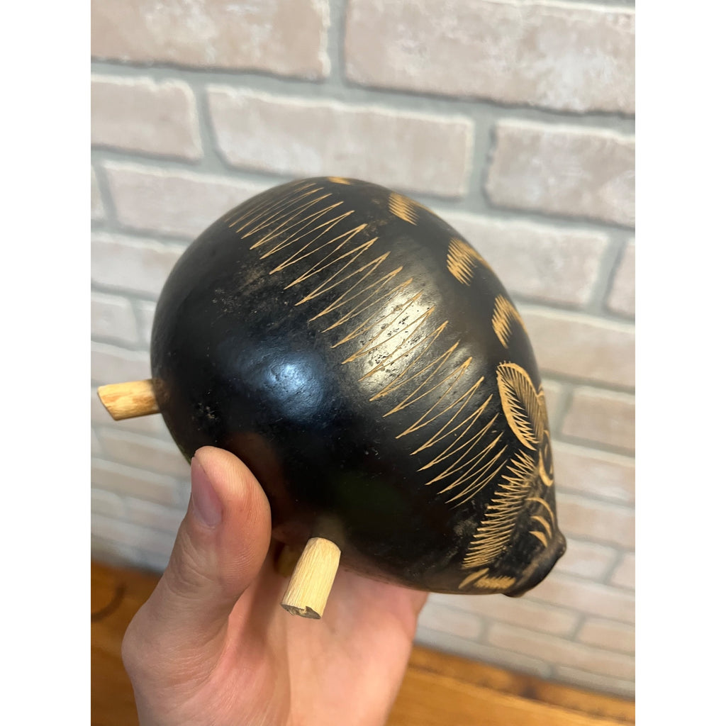 Vintage Hand-Carved Gourd or Hardened Seed Pod Piggy Bank With Tripod Feet