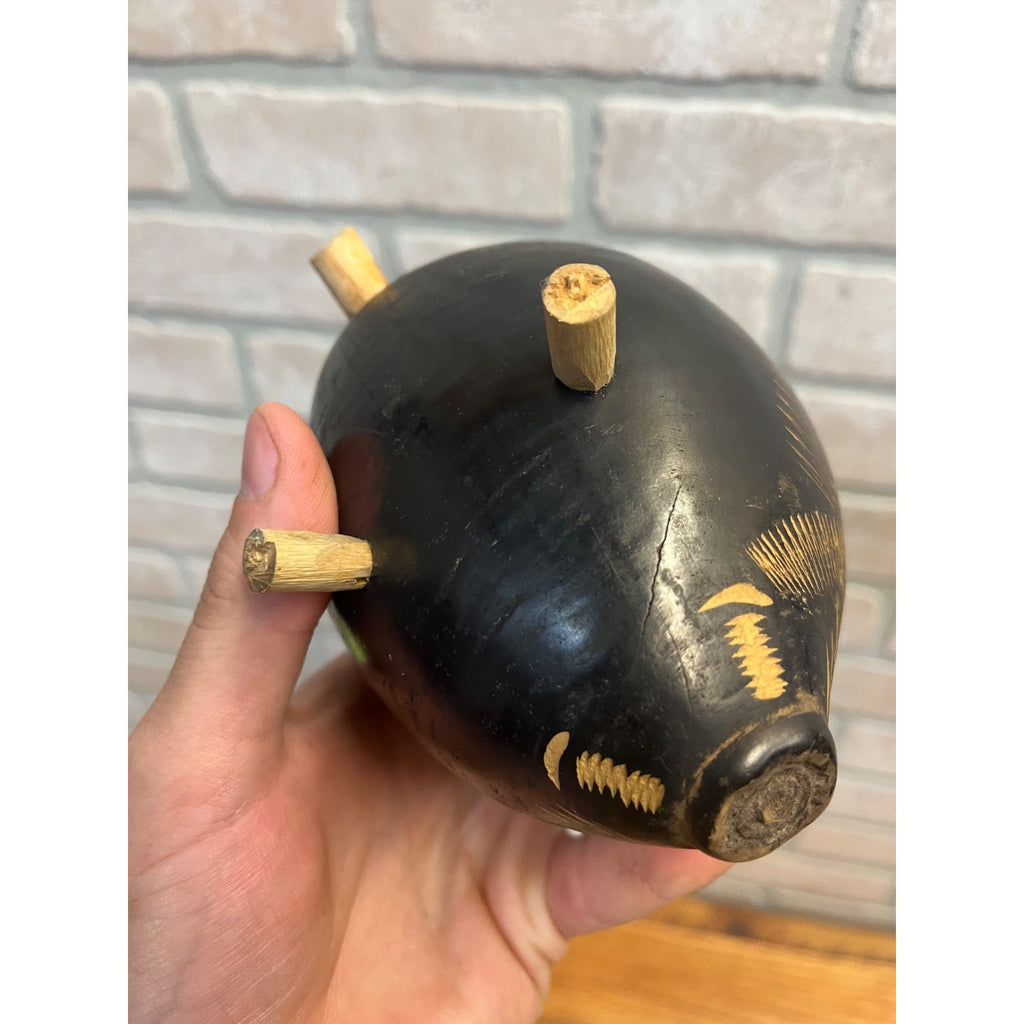 Vintage Hand-Carved Gourd or Hardened Seed Pod Piggy Bank With Tripod Feet
