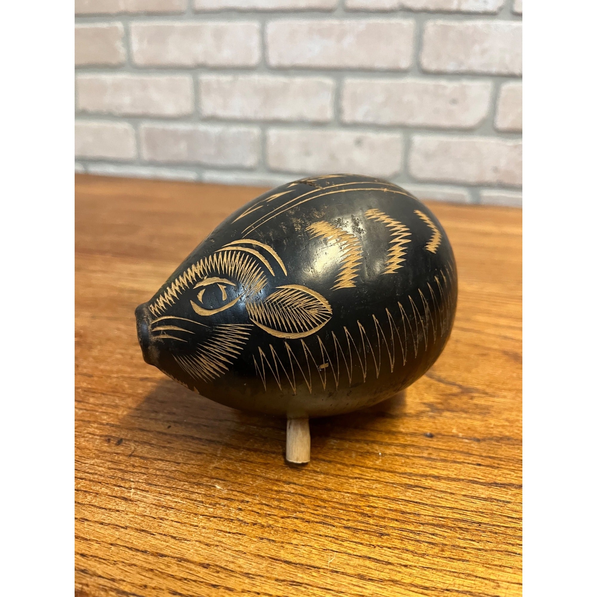 Vintage Hand-Carved Gourd or Hardened Seed Pod Piggy Bank With Tripod Feet