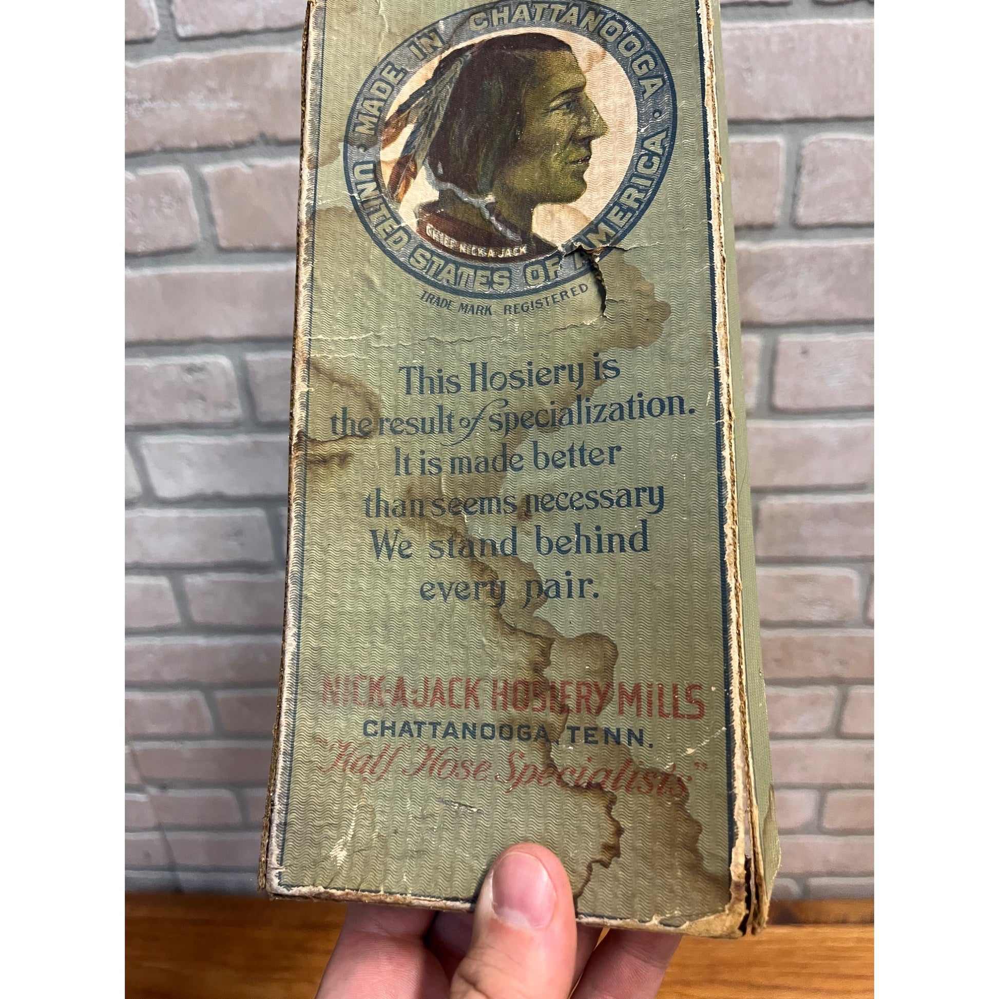 Vintage 1920s Nick-A-Jack Hosiery Box Chattanooga Store Display Indian Chief