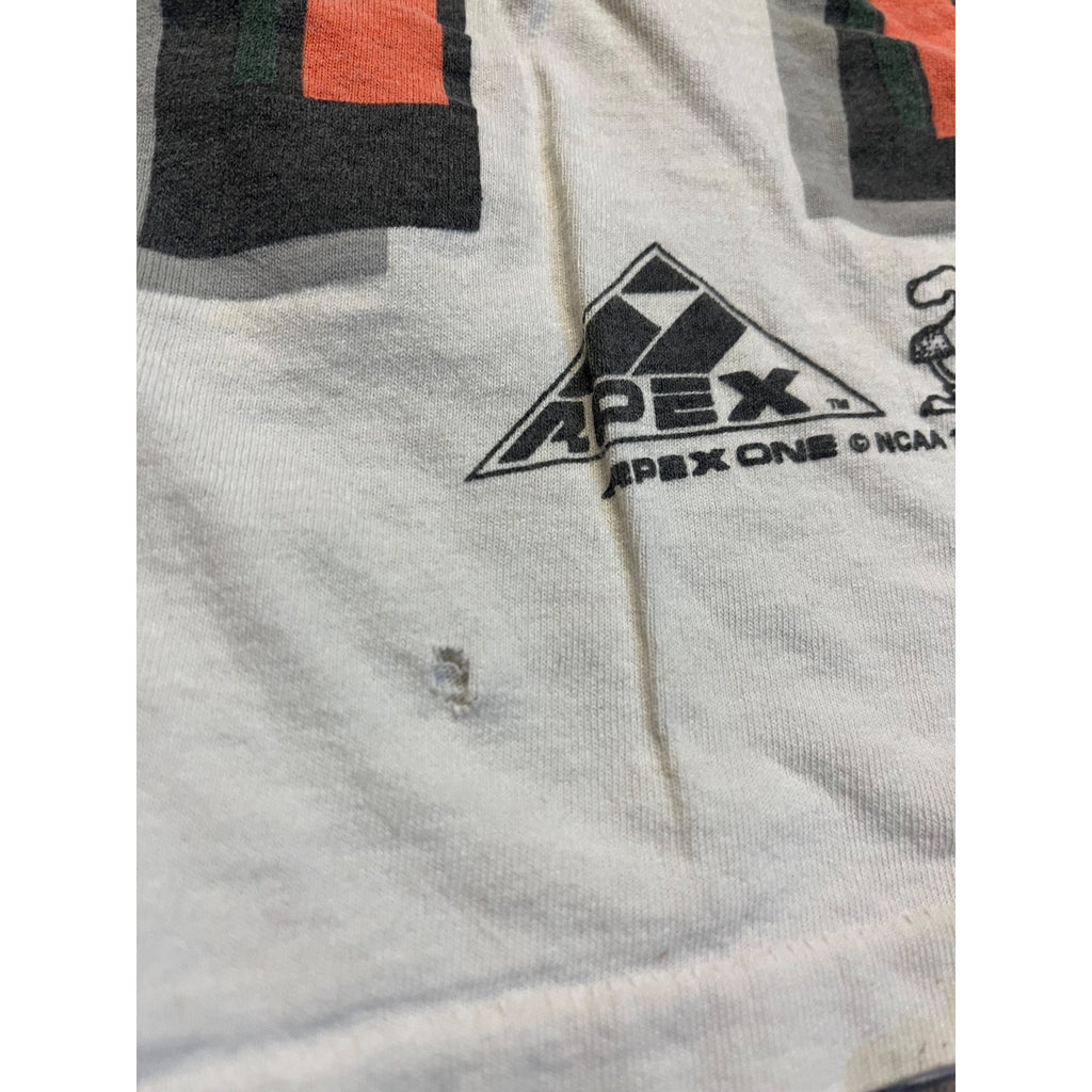 Vintage 90s Miami Hurricanes T-Shirt Mens XL NCAA Apex Single Stitch All Over Print