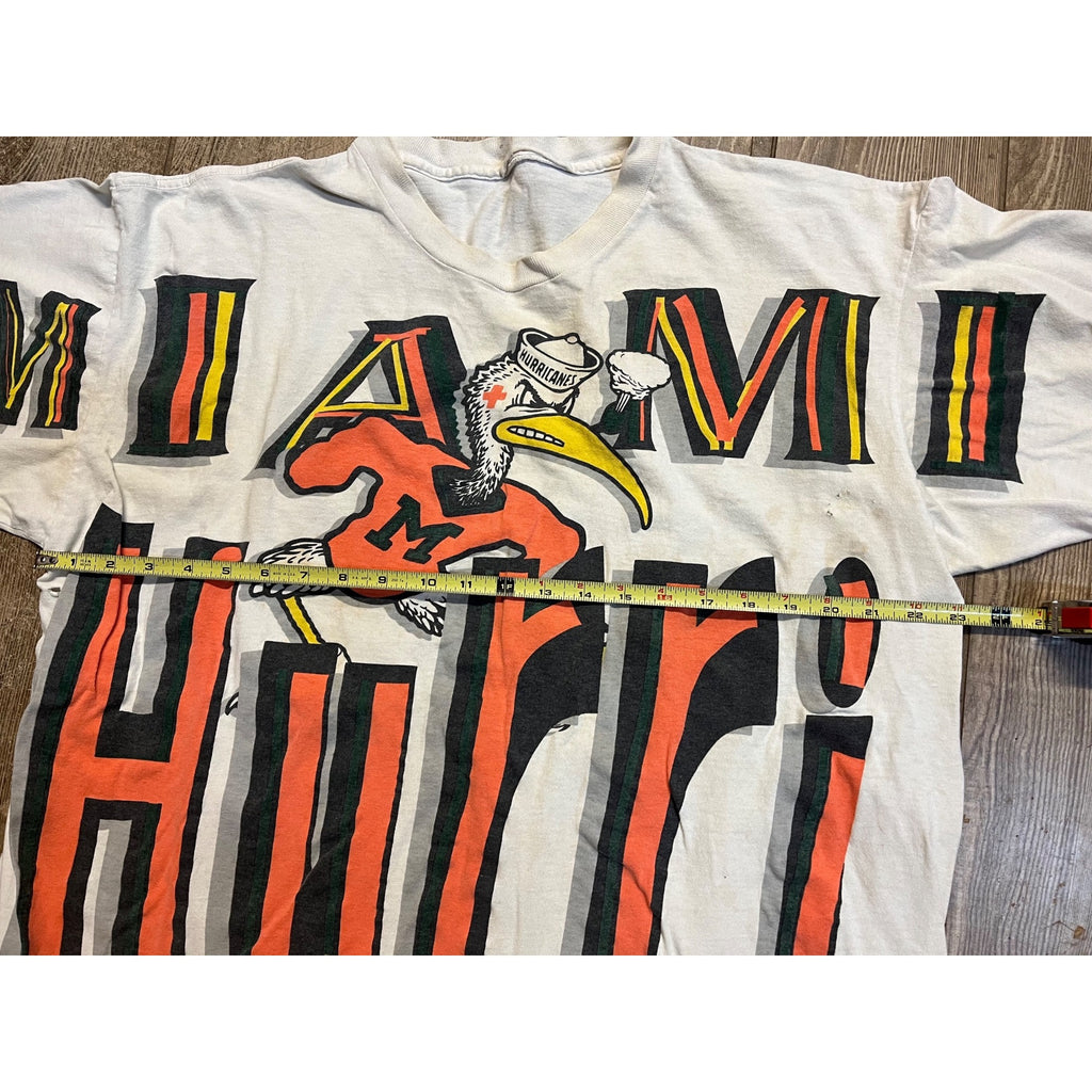 Vintage 90s Miami Hurricanes T-Shirt Mens XL NCAA Apex Single Stitch All Over Print
