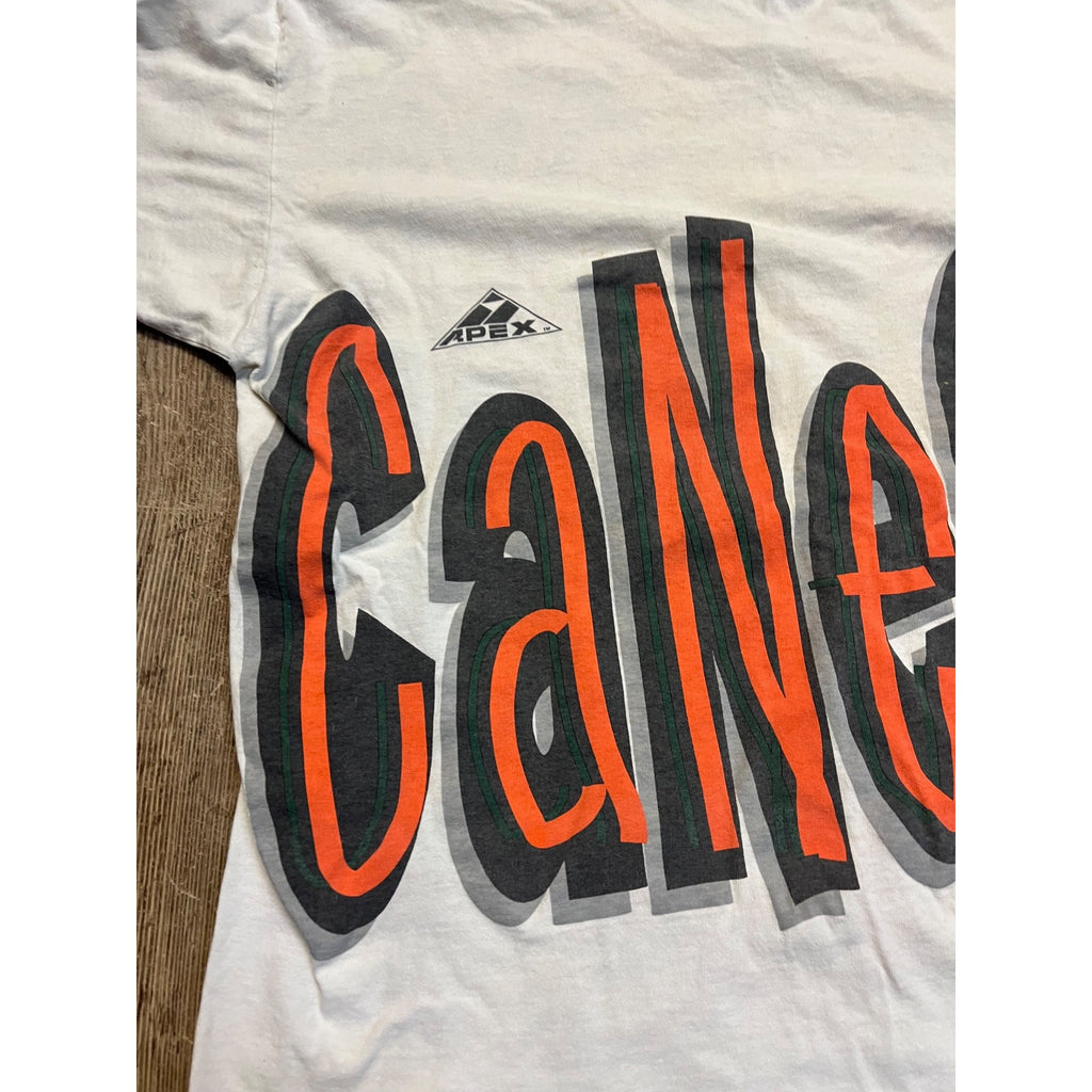 Vintage 90s Miami Hurricanes T-Shirt Mens XL NCAA Apex Single Stitch All Over Print