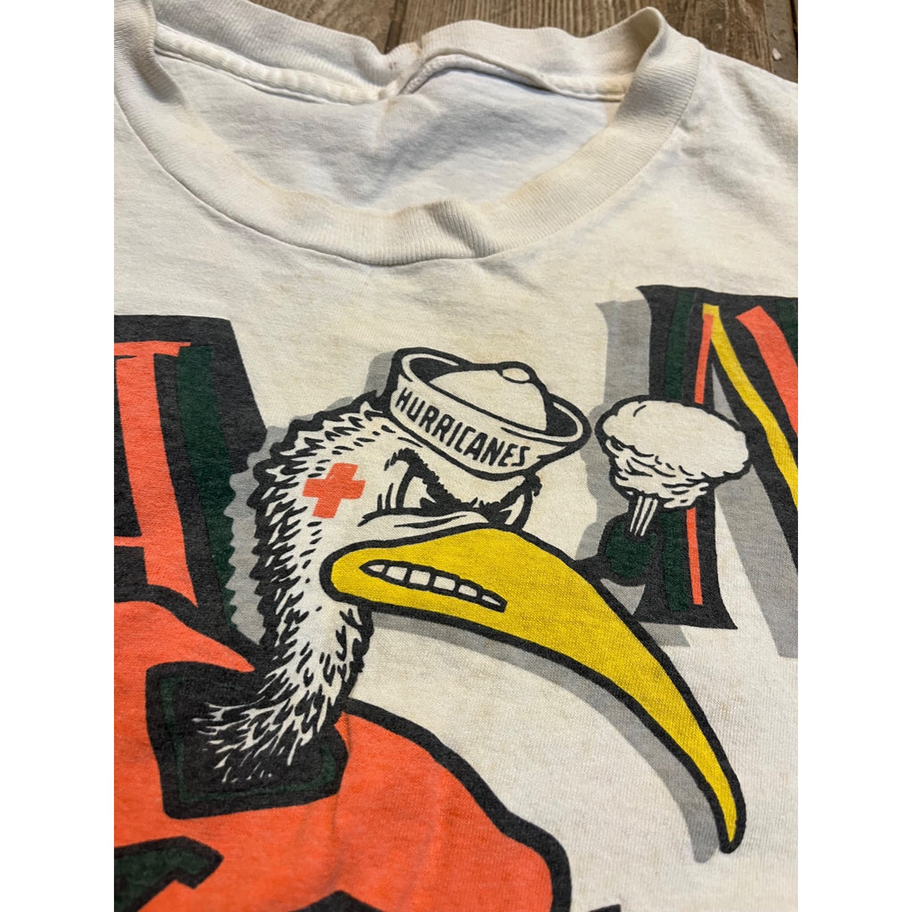 Vintage 90s Miami Hurricanes T-Shirt Mens XL NCAA Apex Single Stitch All Over Print