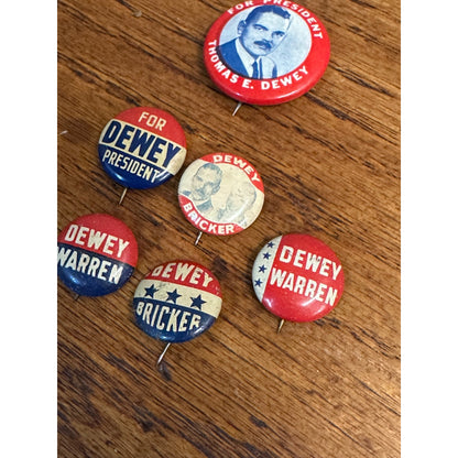 Vintage Thomas Dewey Presidential Campaign Pins Buttons Lot (6) 1944-1948