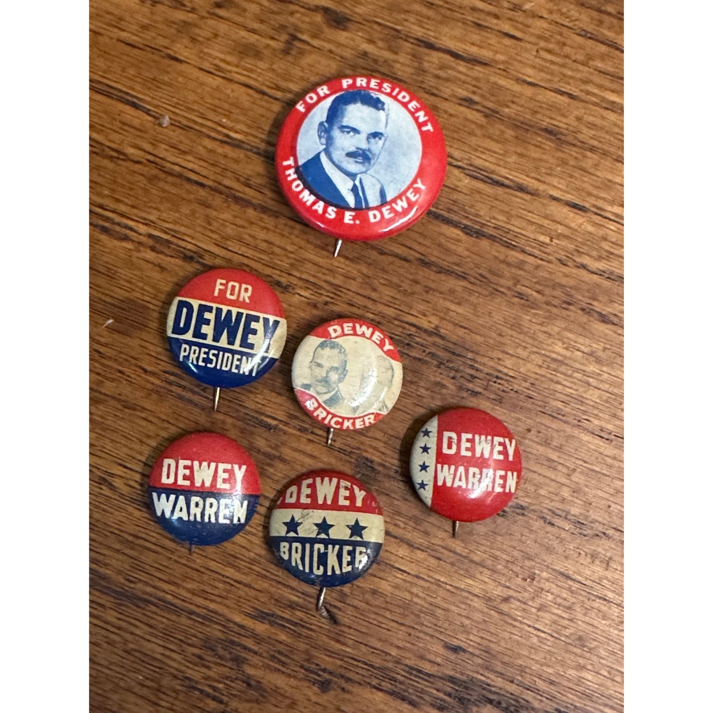 Vintage Thomas Dewey Presidential Campaign Pins Buttons Lot (6) 1944-1948