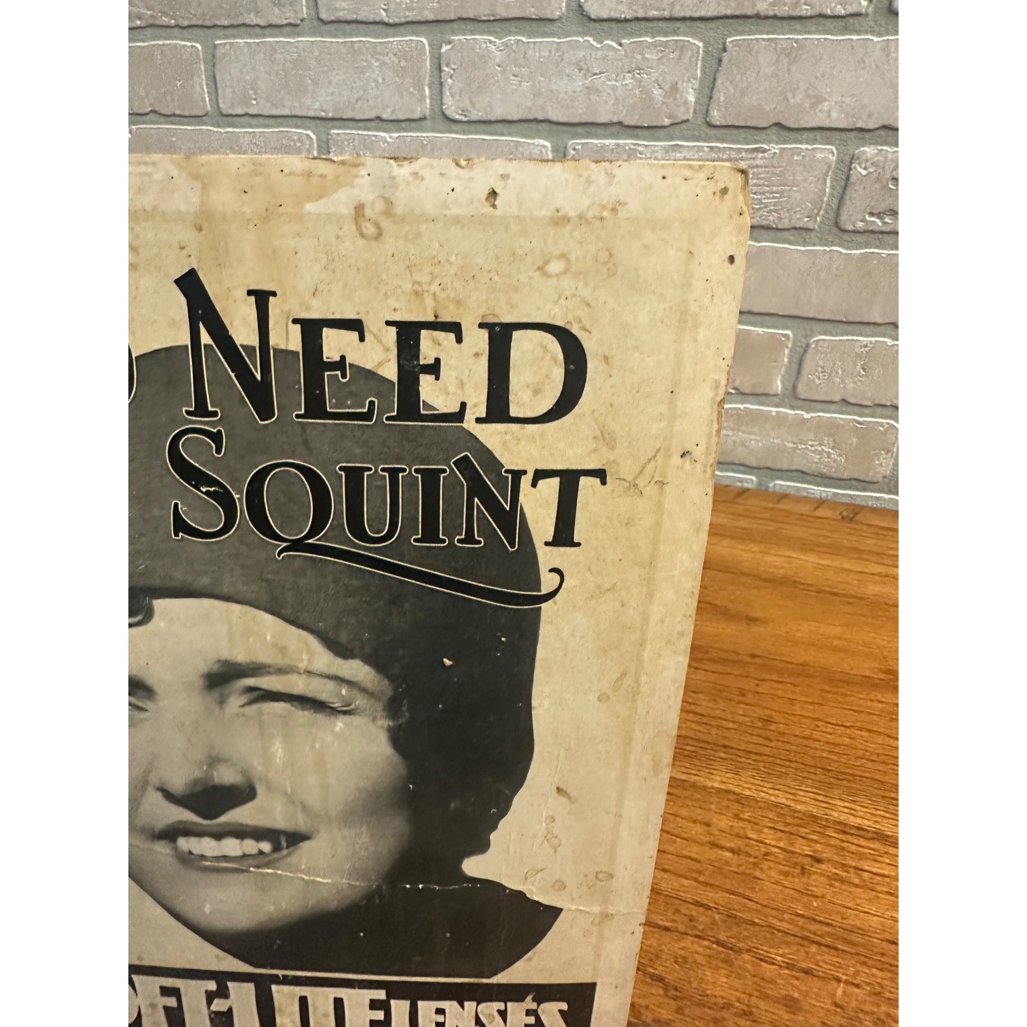 Vintage 1930s Soft-Lite Lenses Advertising Sign Store Display Easel Back Pharmacy