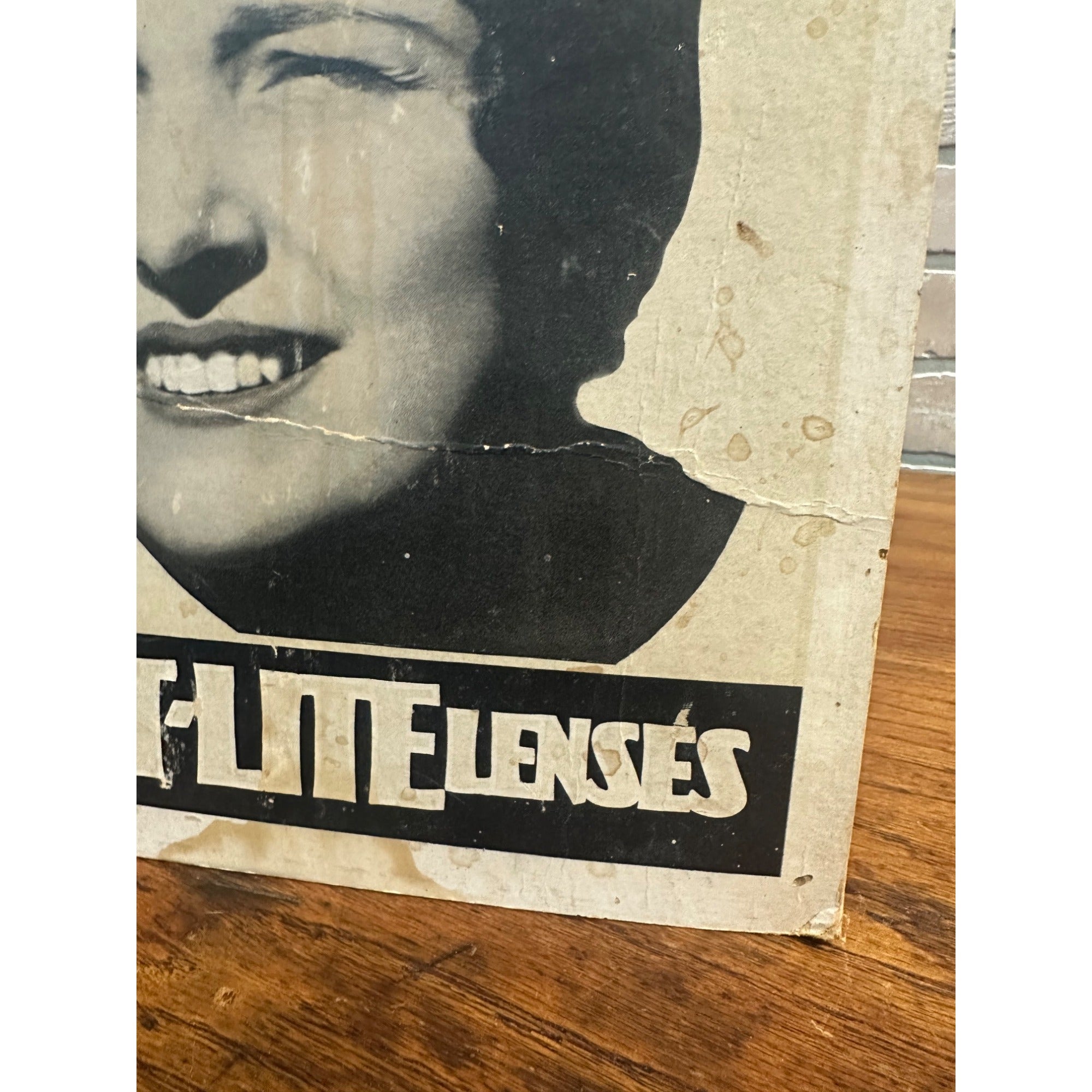 Vintage 1930s Soft-Lite Lenses Advertising Sign Store Display Easel Back Pharmacy