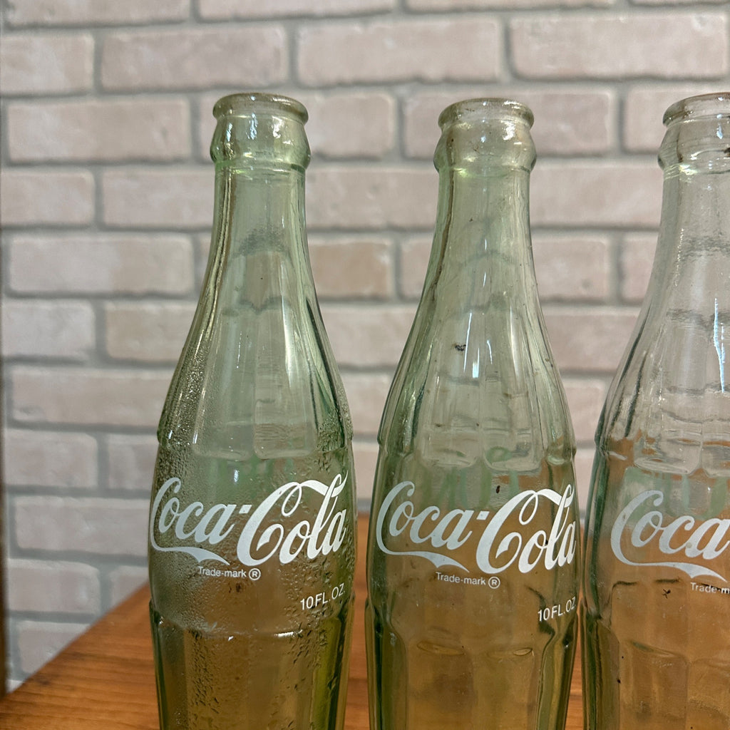(4) Coca Cola 10oz Hobbyskirt Glass Bottles New Orleans Memphis Brenham Savannah