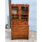 Antique Mahogany or Burl Oak Book Case Secretary 2-Piece Cabinet Drawers