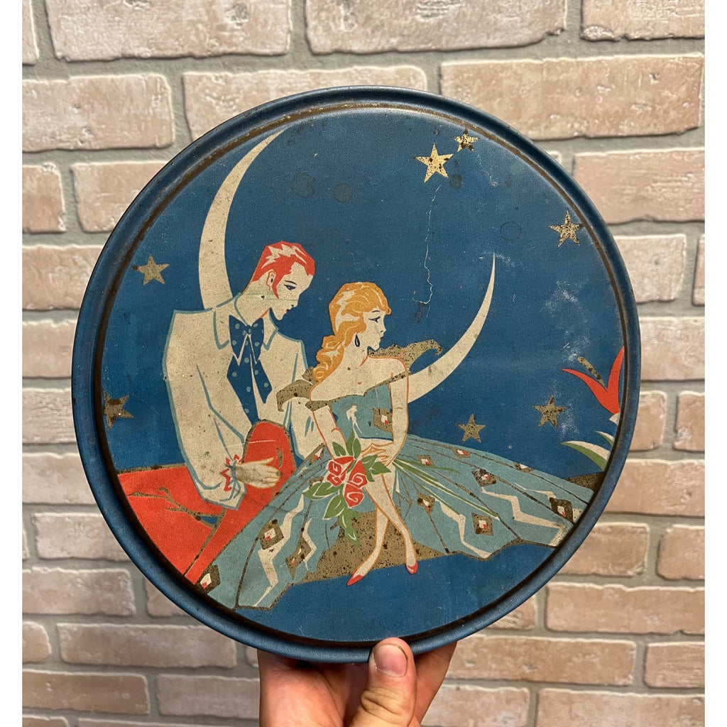 Vintage 1930s Queen Anne Candy Art Deco Nouveau Container Tin Advertising Litho