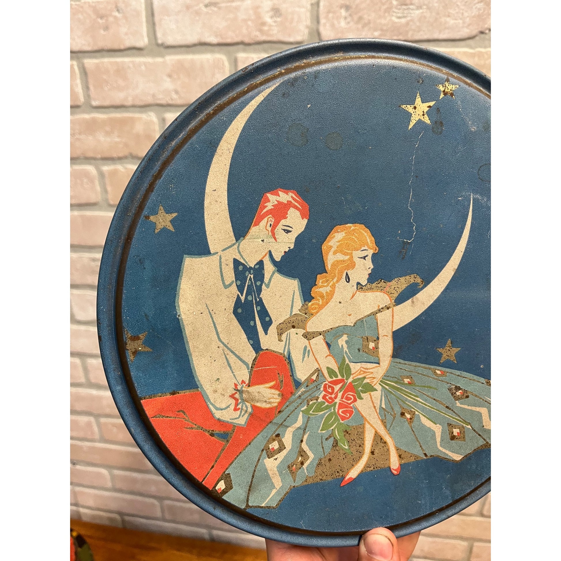 Vintage 1930s Queen Anne Candy Art Deco Nouveau Container Tin Advertising Litho