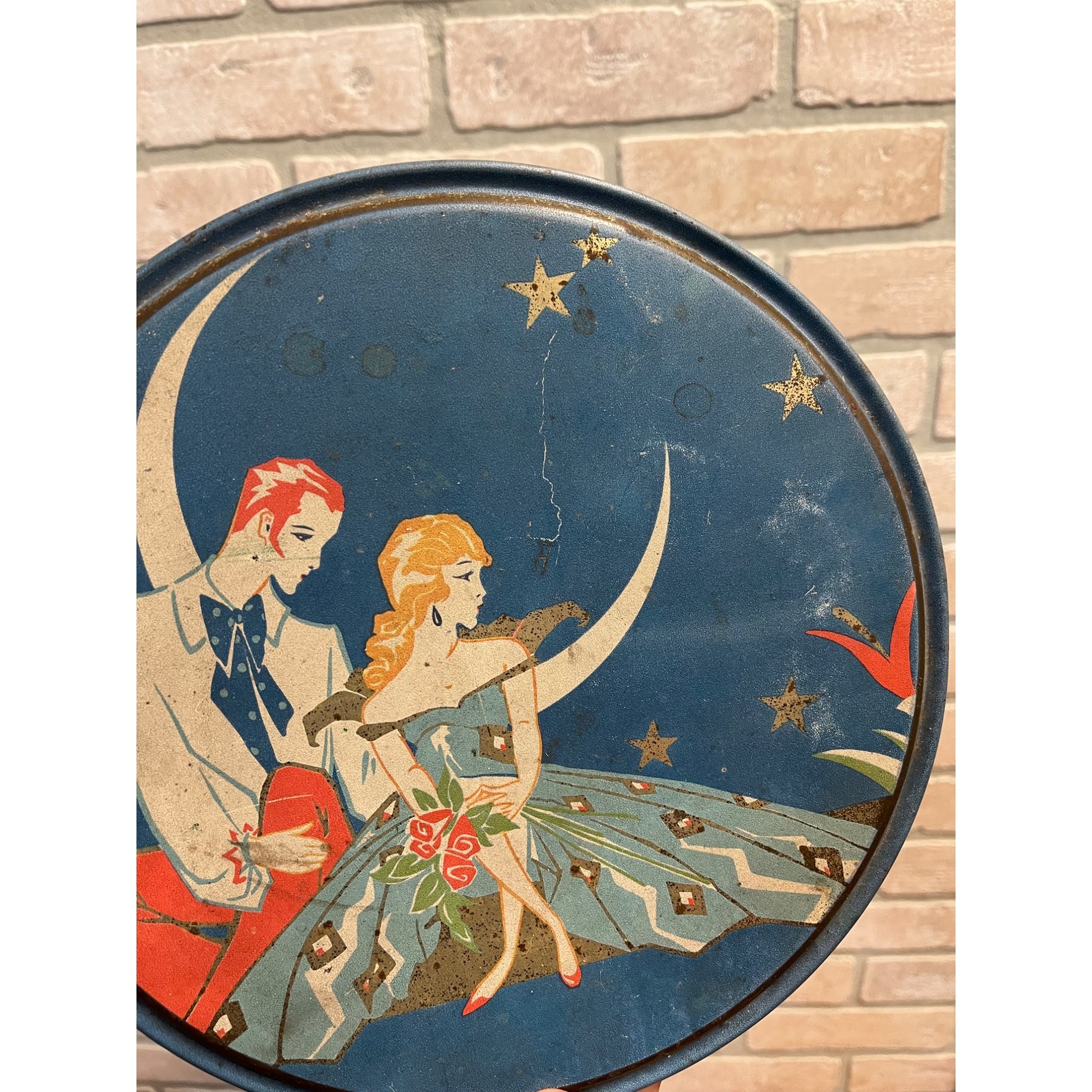 Vintage 1930s Queen Anne Candy Art Deco Nouveau Container Tin Advertising Litho