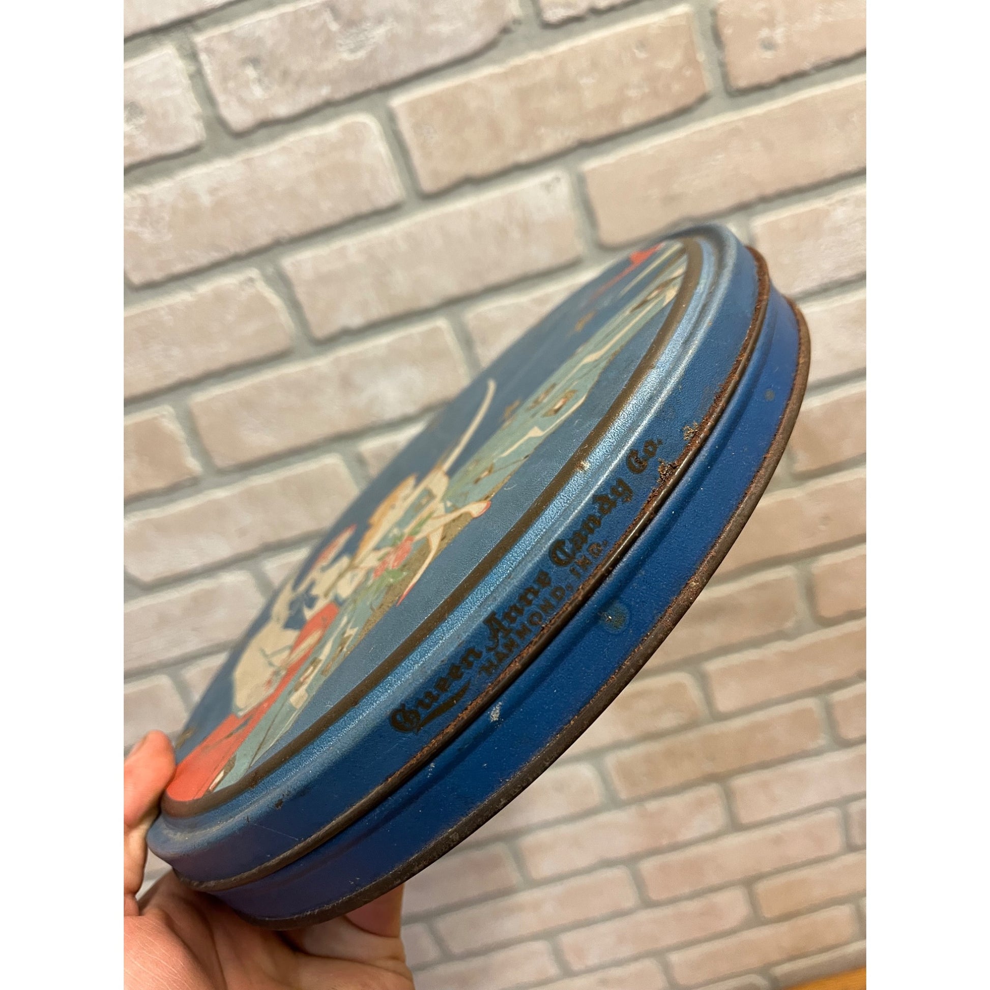 Vintage 1930s Queen Anne Candy Art Deco Nouveau Container Tin Advertising Litho