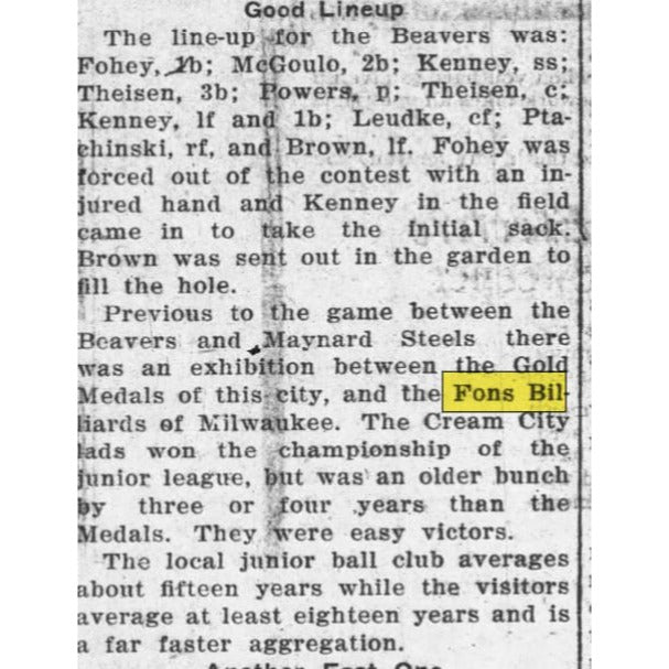 Antique 1920s Baseball Photograph Framed Milwaukee Wis Fons' Billiards Sports