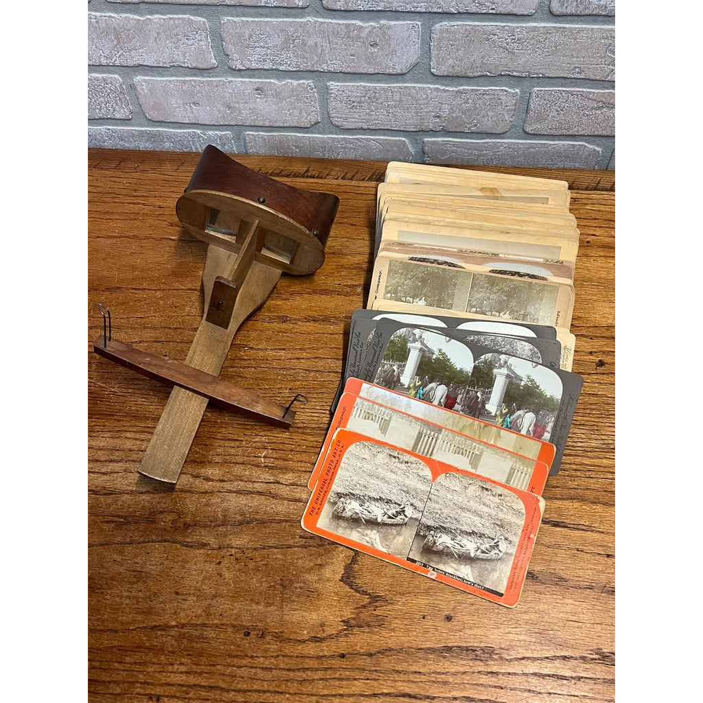 Antique 1900s Stereoscope Stereoviewer Card Viewer w/ 50 Photograph Cards