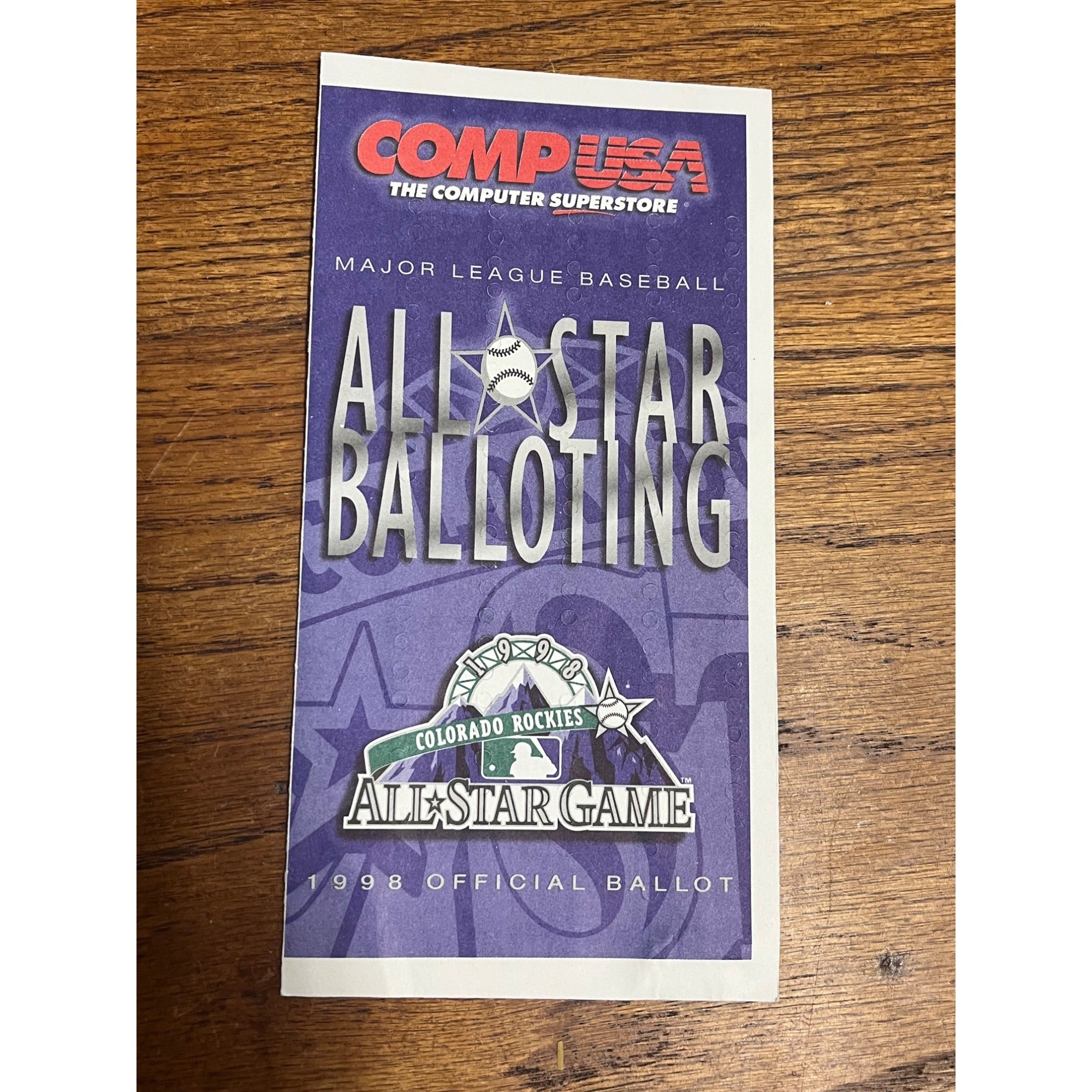 Vintage 1998 Official MLB All-Star Voting Ballot Unused - Colorado Rockies