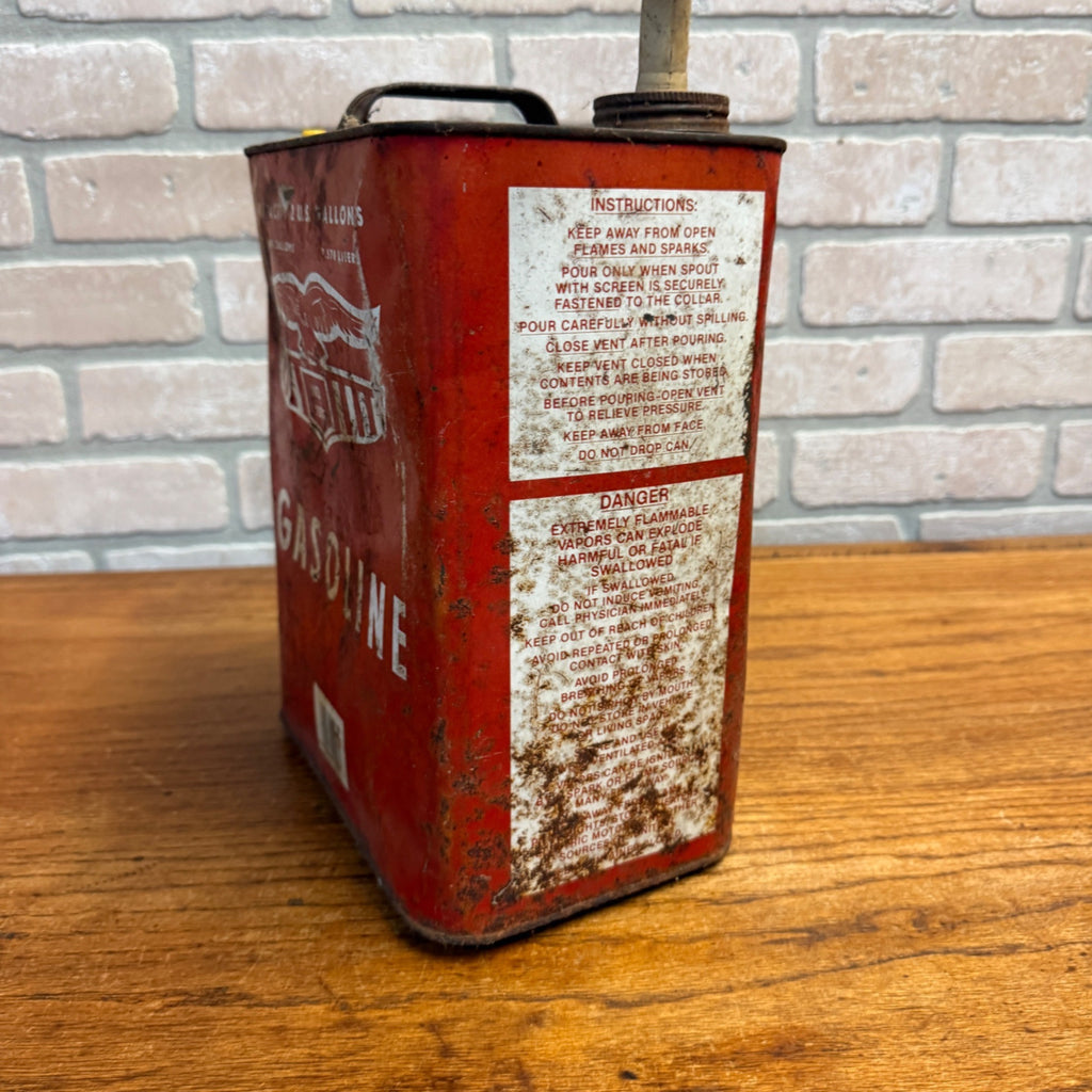 Vintage 2 Gallon Eagle Gasoline Advertising Red Metal Can