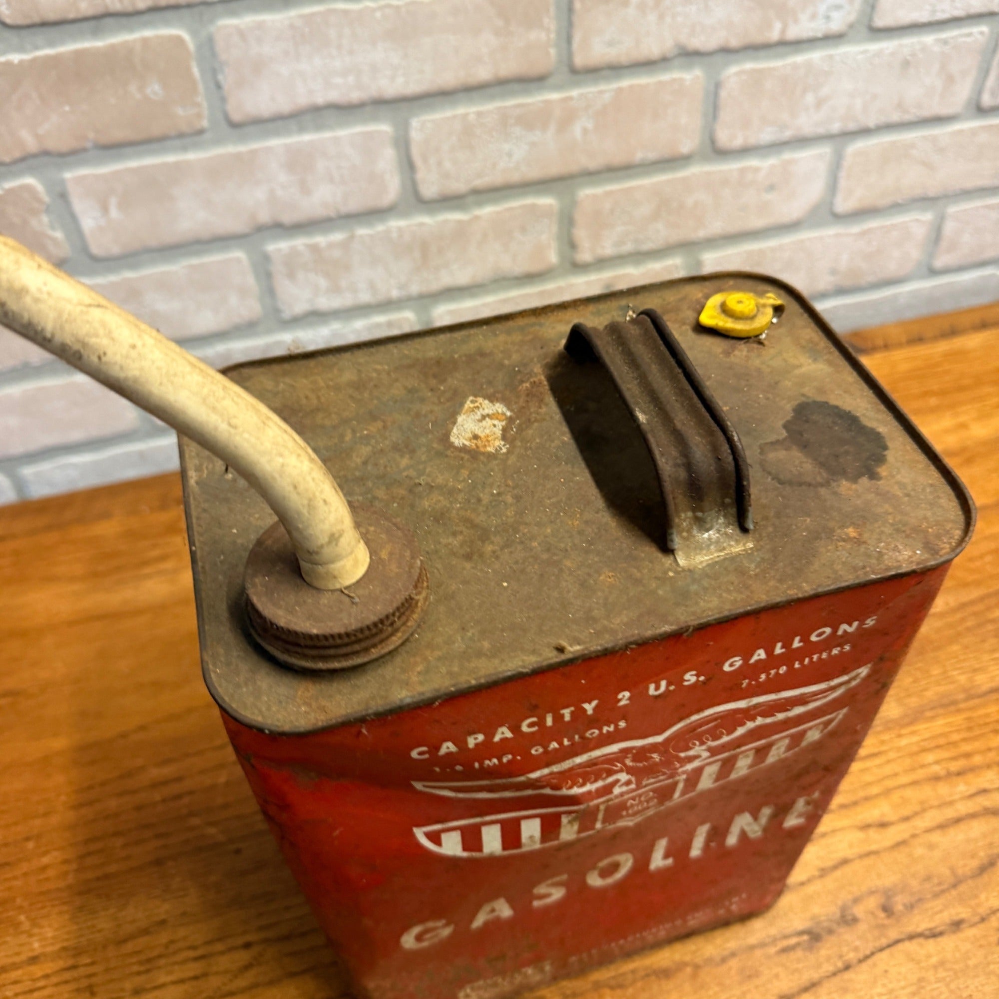 Vintage 2 Gallon Eagle Gasoline Advertising Red Metal Can