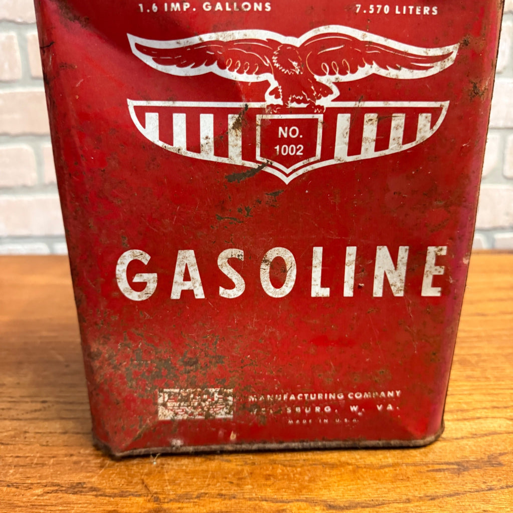 Vintage 2 Gallon Eagle Gasoline Advertising Red Metal Can