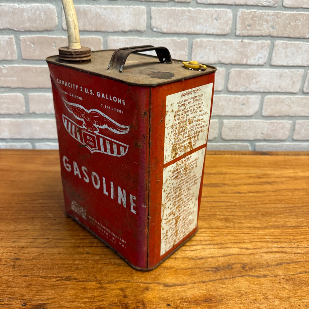 Vintage 2 Gallon Eagle Gasoline Advertising Red Metal Can