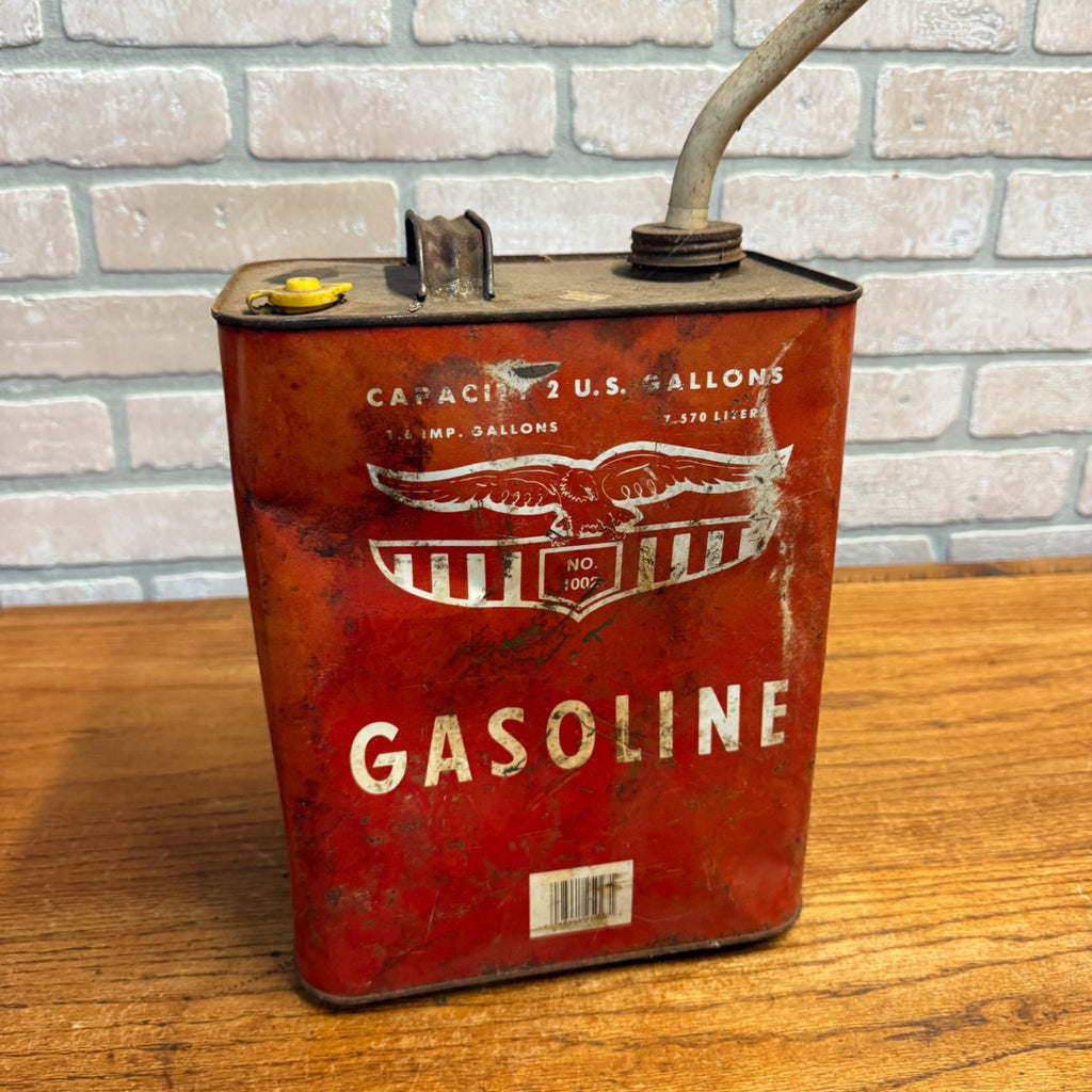 Vintage 2 Gallon Eagle Gasoline Advertising Red Metal Can