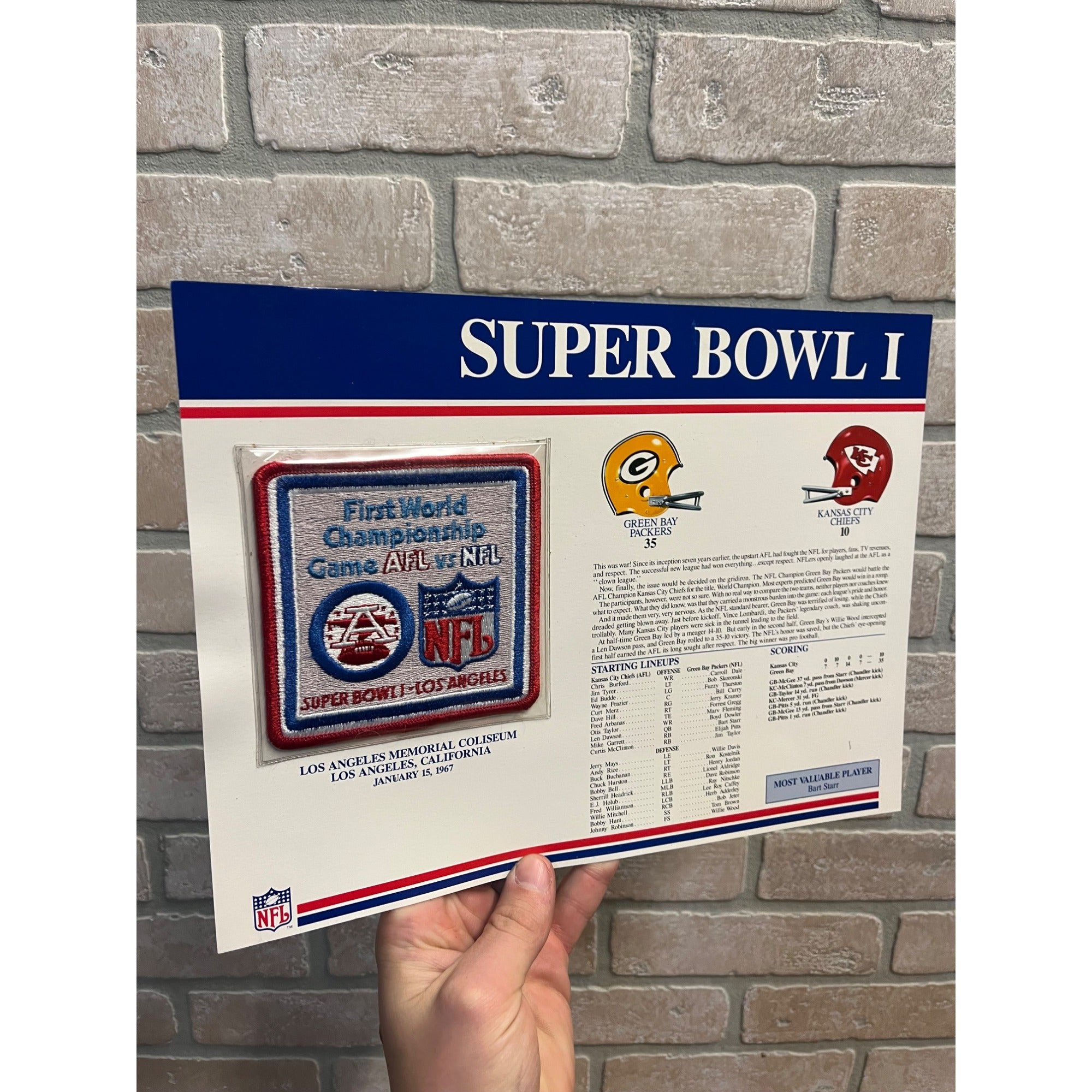 1967 Green Bay Packers / Chiefs Super Bowl I  NFL Patch Sheet Willabee & Ward