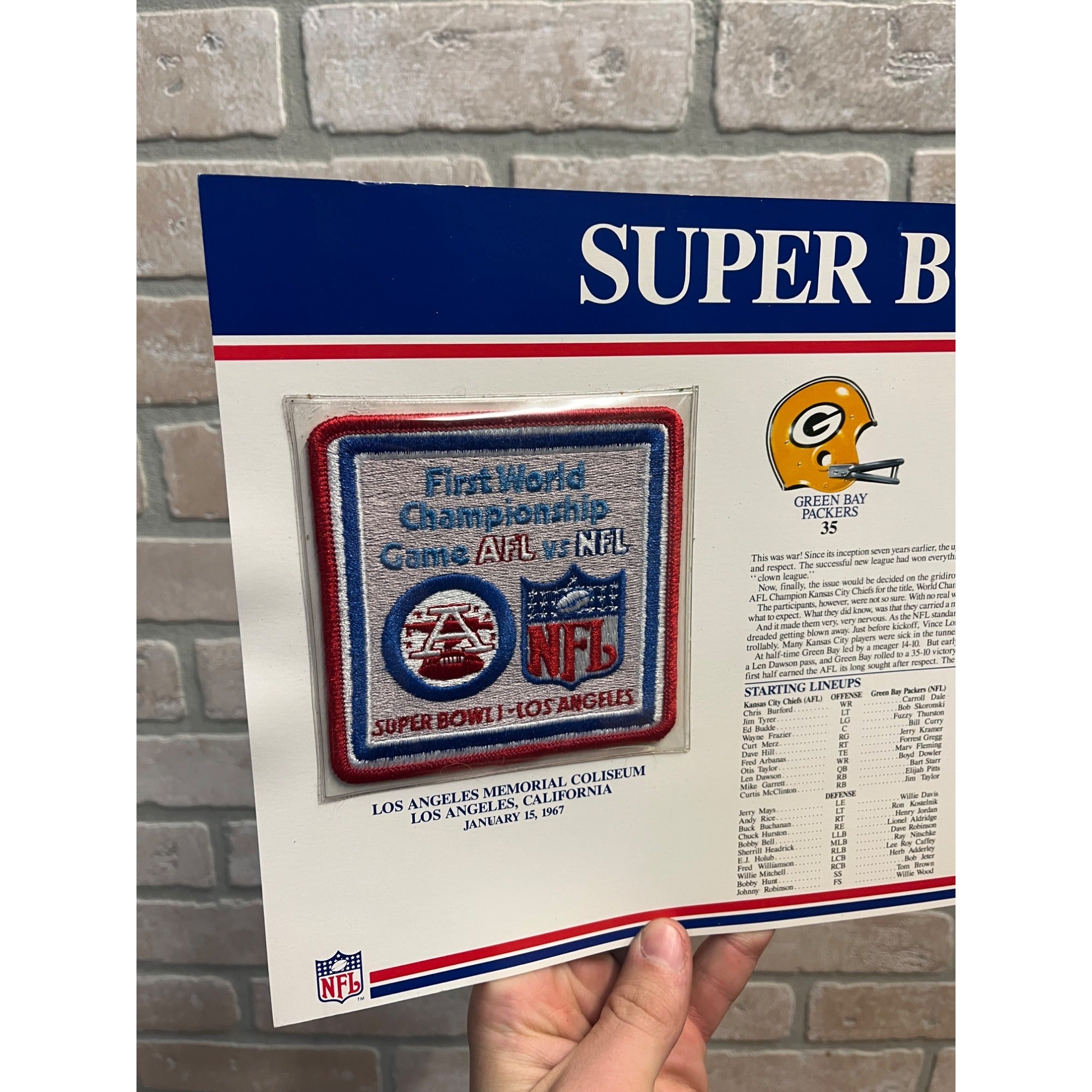 1967 Green Bay Packers / Chiefs Super Bowl I  NFL Patch Sheet Willabee & Ward