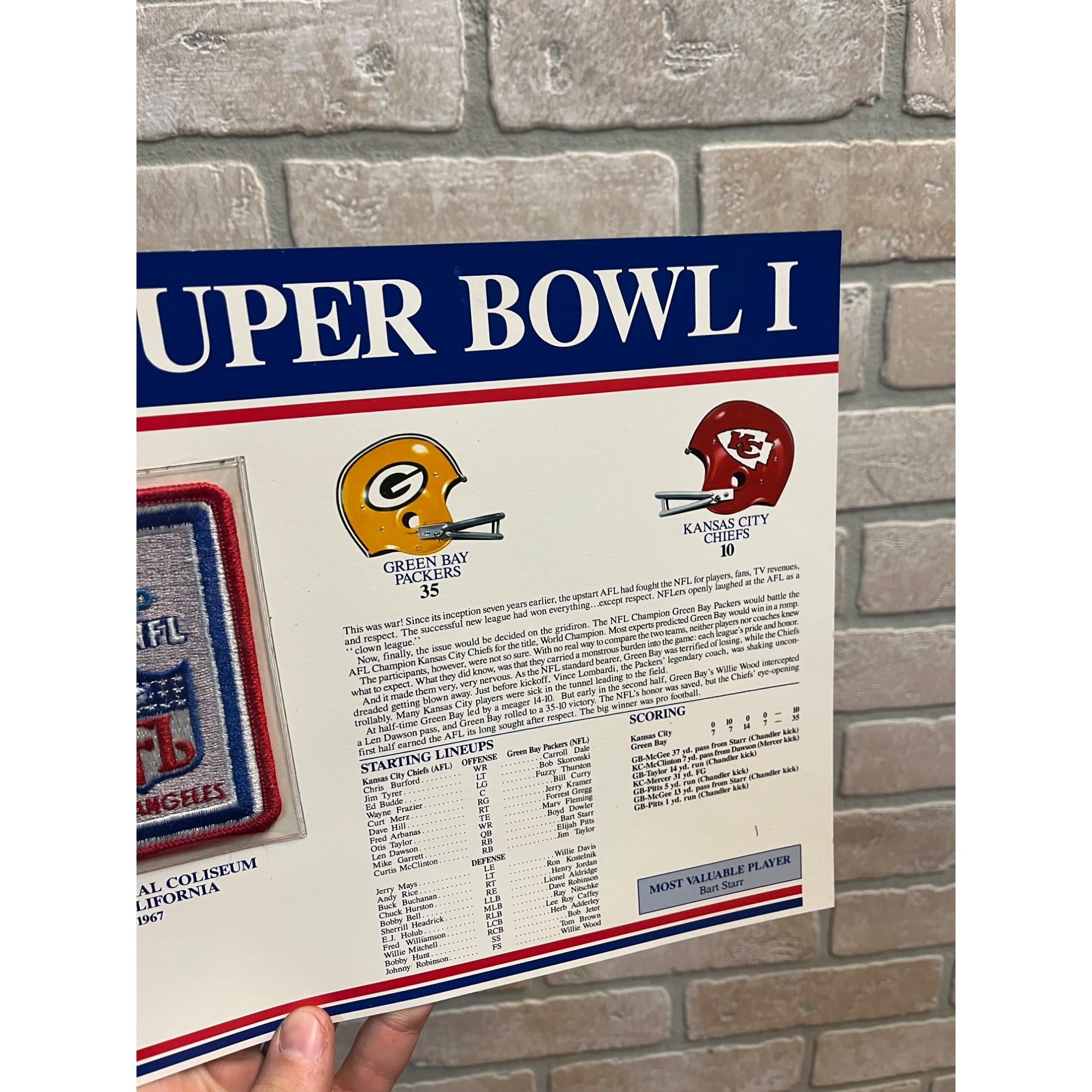 1967 Green Bay Packers / Chiefs Super Bowl I  NFL Patch Sheet Willabee & Ward