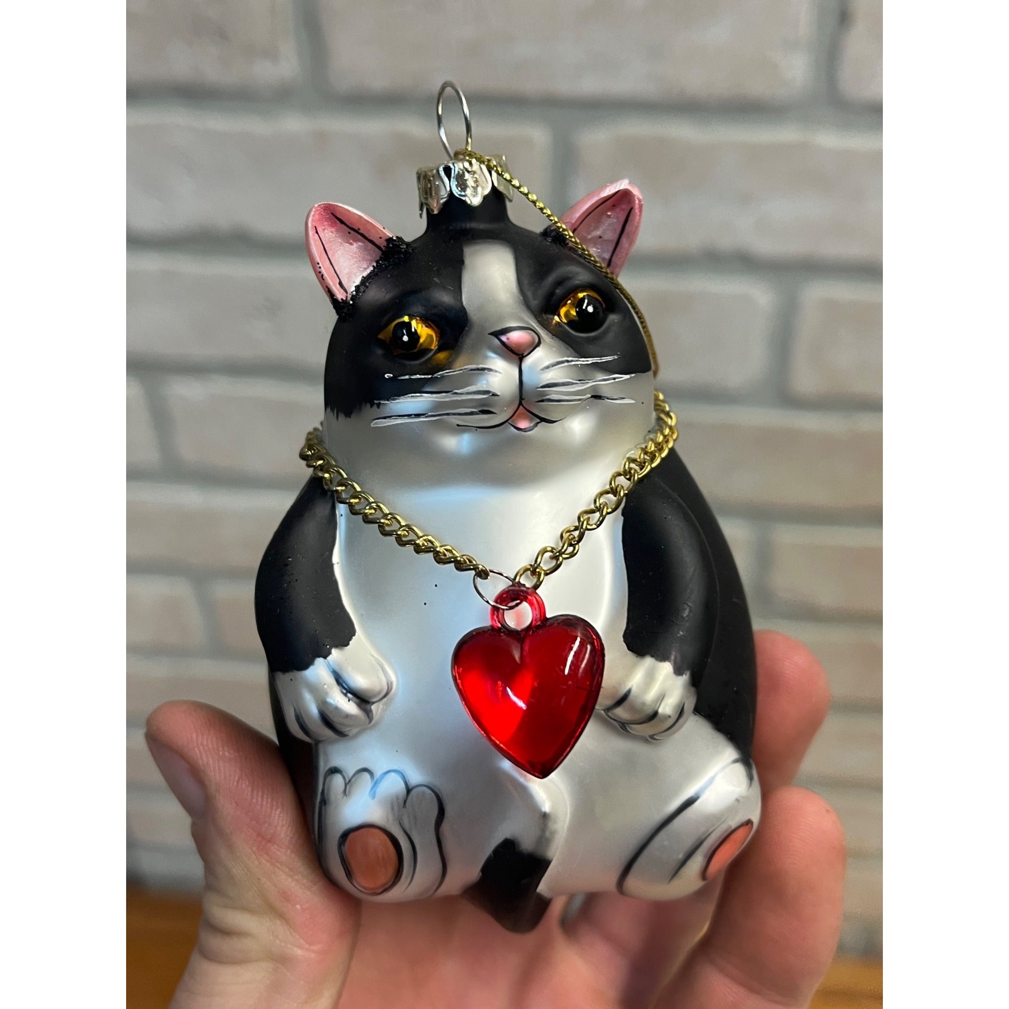 Smithsonian Institution Blown Glass Hand Painted Fat Cat Christmas Ornament (3)