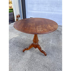 Antique 1880s American Victorian Walnut Pedestal Center Table w/ Casters