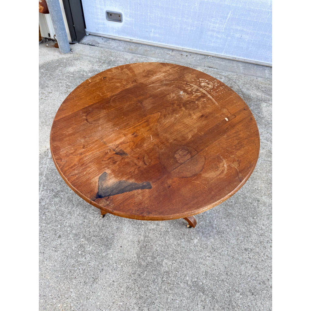 Antique 1880s American Victorian Walnut Pedestal Center Table w/ Casters