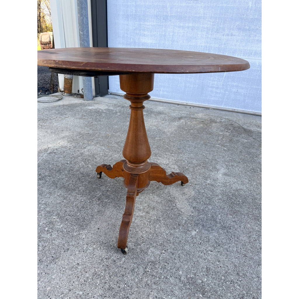 Antique 1880s American Victorian Walnut Pedestal Center Table w/ Casters